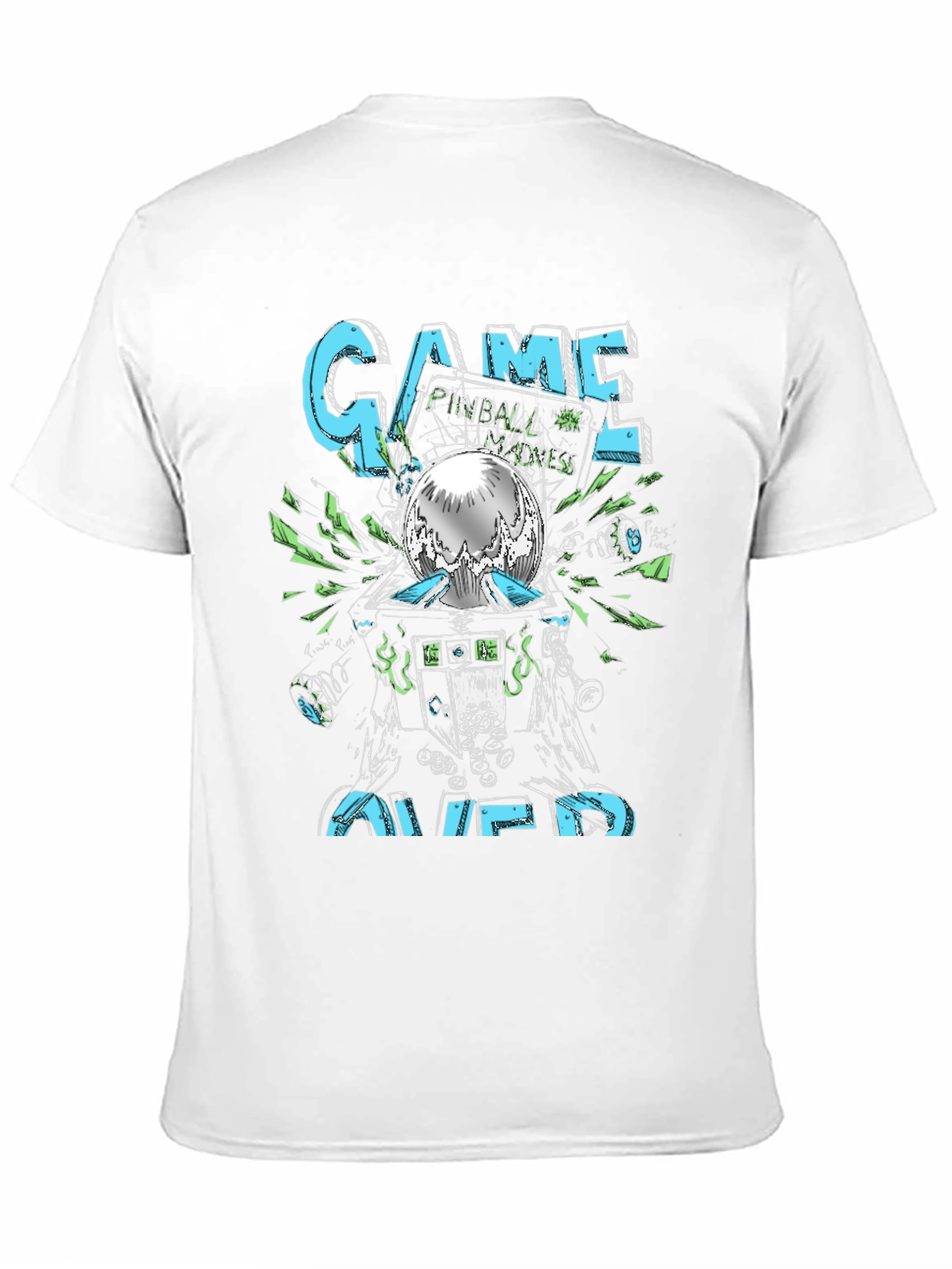 Black Game Over Pinball Graphic Tee - Black Cotton T-Shirt view 11