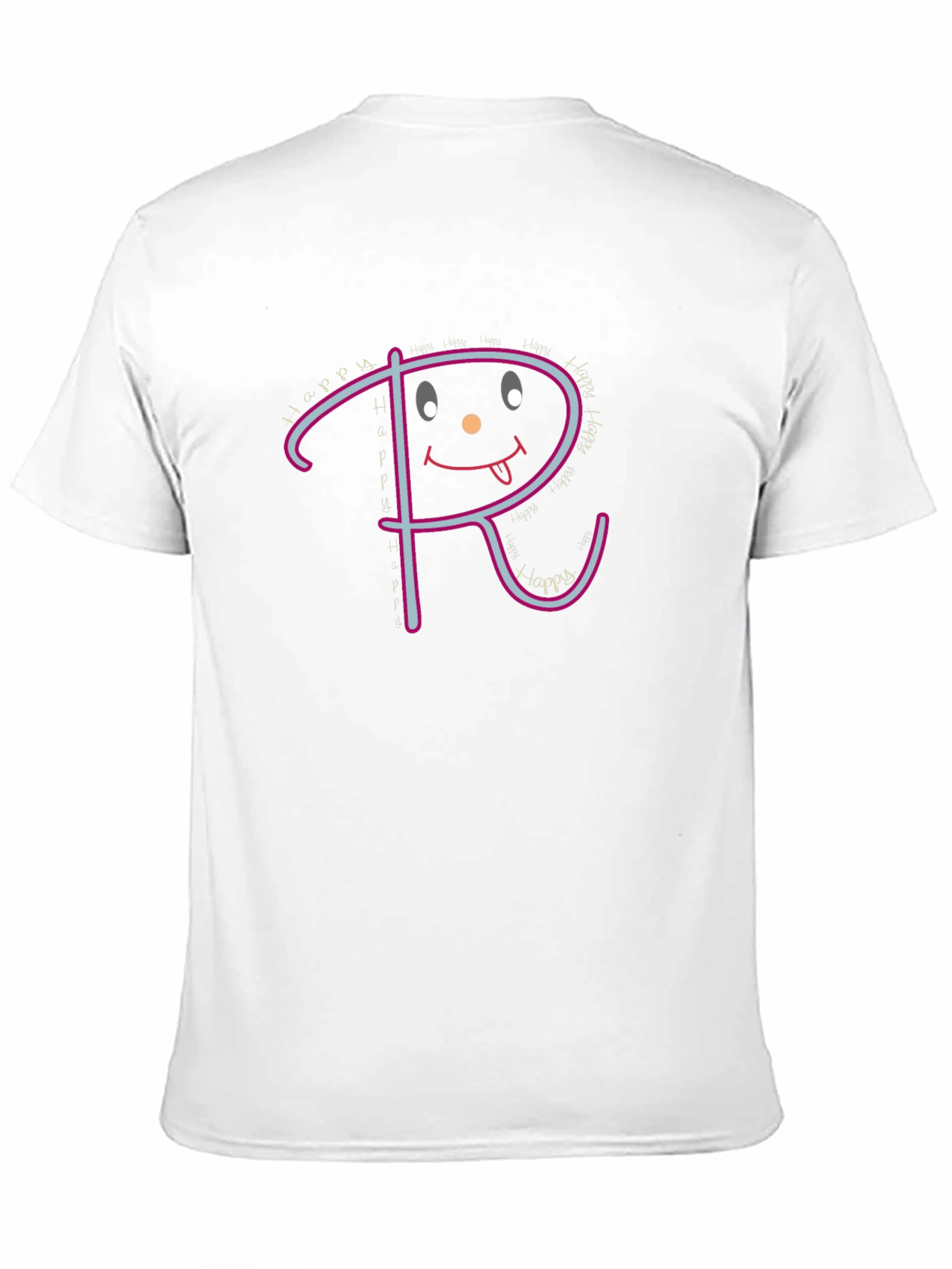 Black Happy Face Initial 'R' Graphic Black T-Shirt view 11