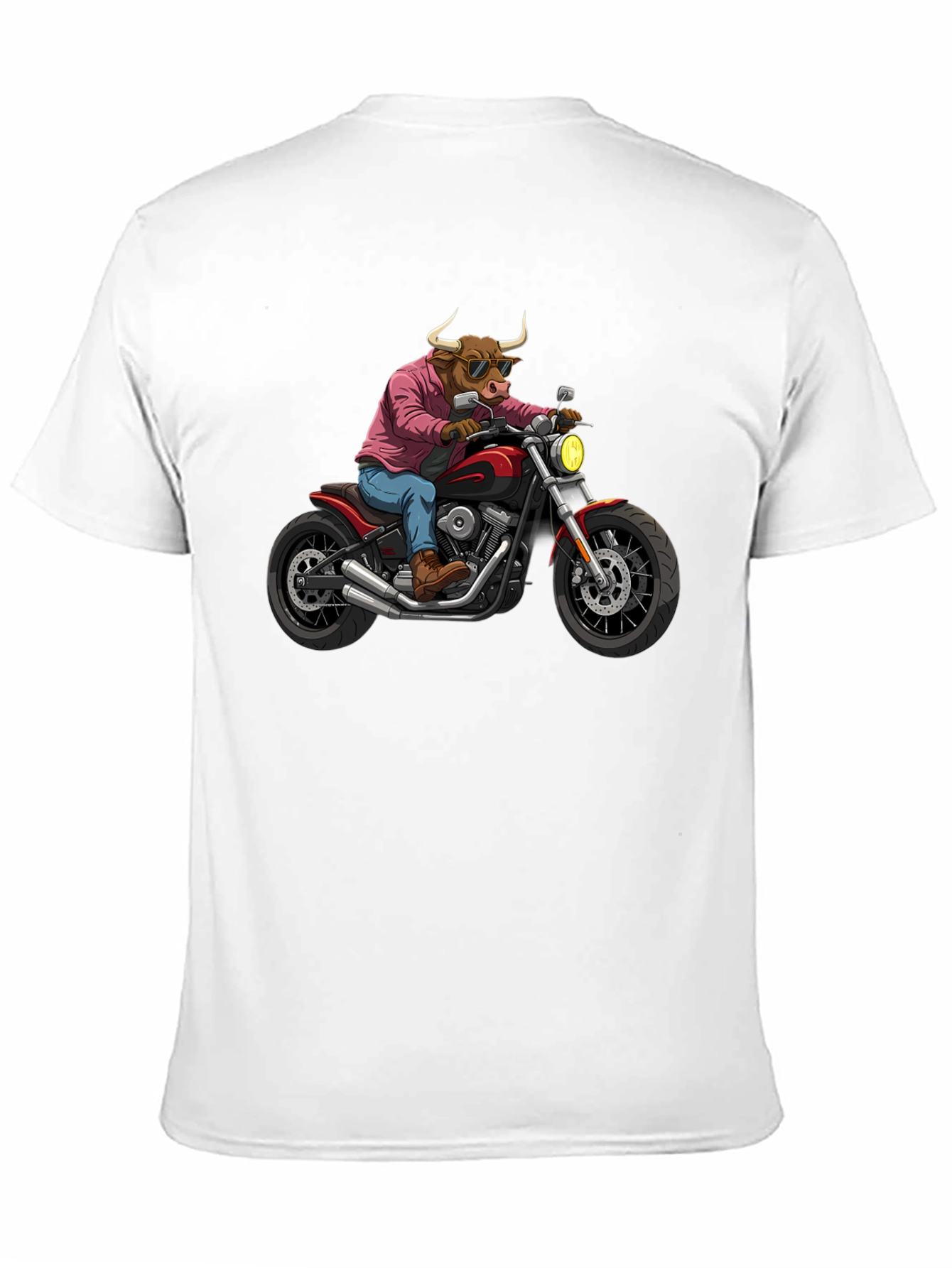 Black Cool Bull on Motorcycle T-Shirt - Black Cotton Graphic Tee view 11
