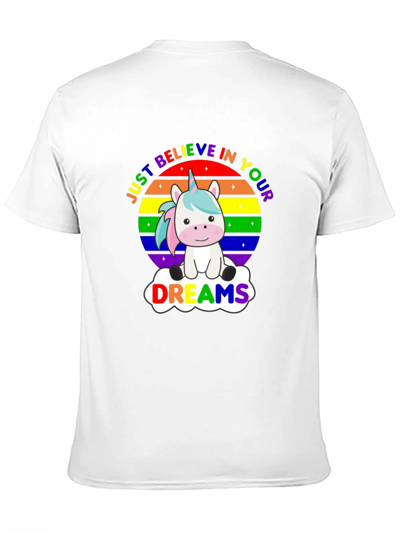 Black Believe in Your Dreams Rainbow Unicorn T-Shirt view 11