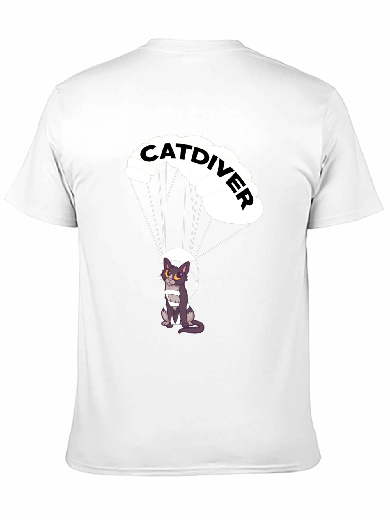 Black Catdiver T-Shirt - Parachuting Cat Graphic Tee view 11