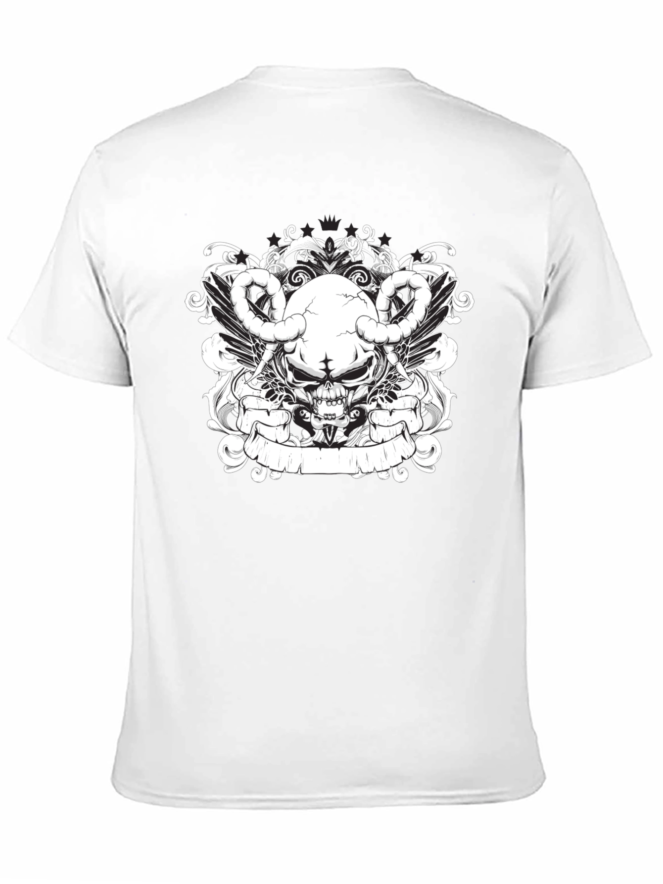 Black Skull & Wings Graphic Tee - Black Cotton T-Shirt view 11