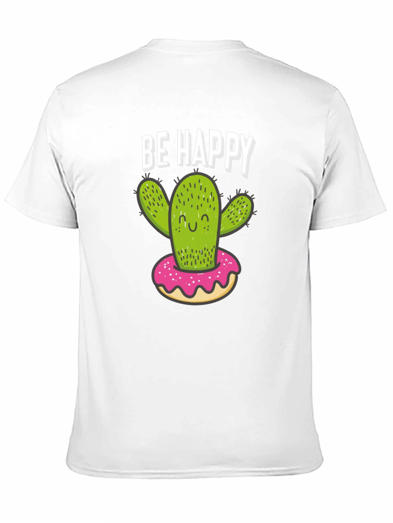 Black Be Happy Cactus Donut Graphic T-Shirt view 11