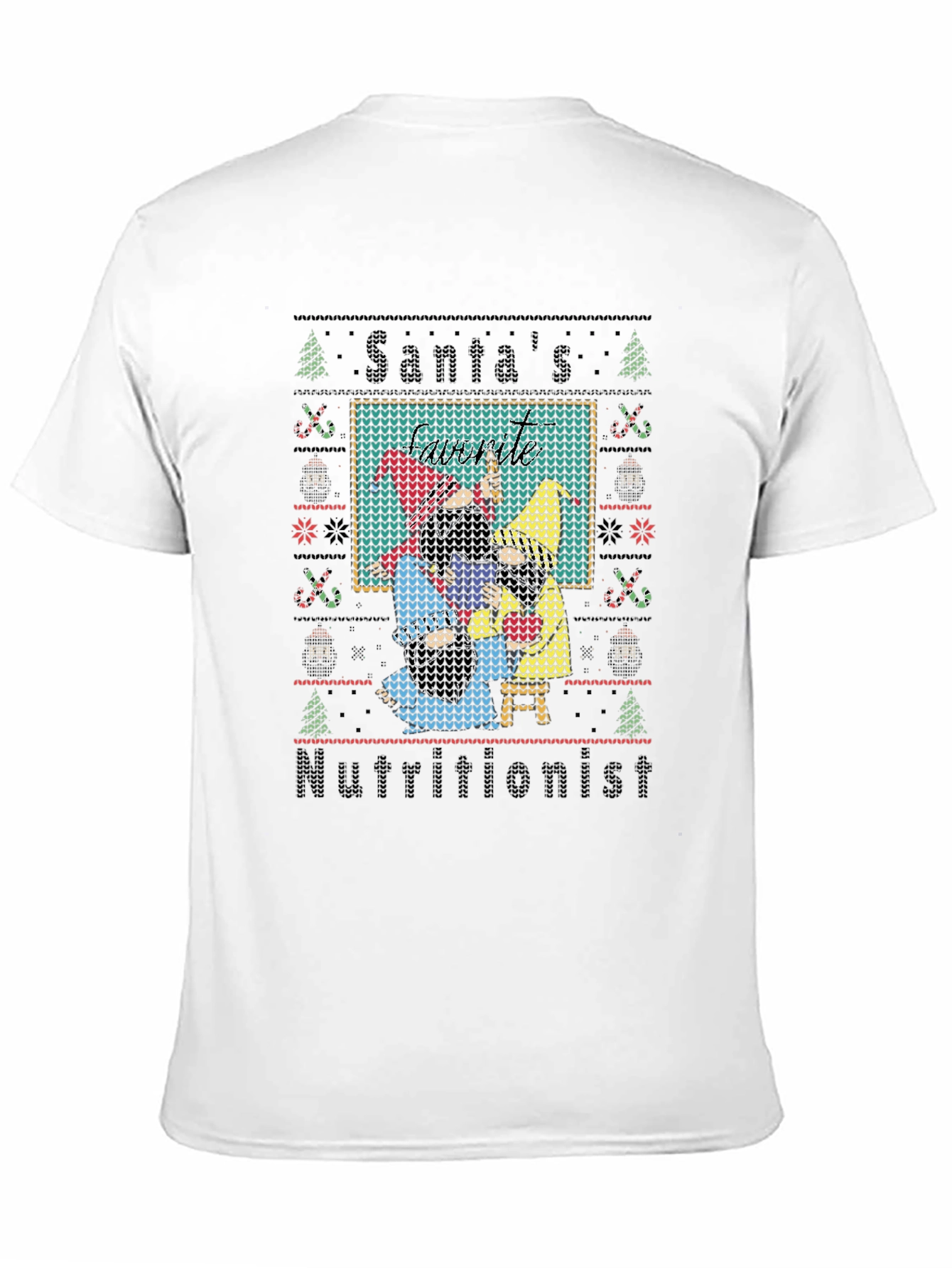 Black Santa's Nutritionist Ugly Christmas Sweater T-Shirt view 11