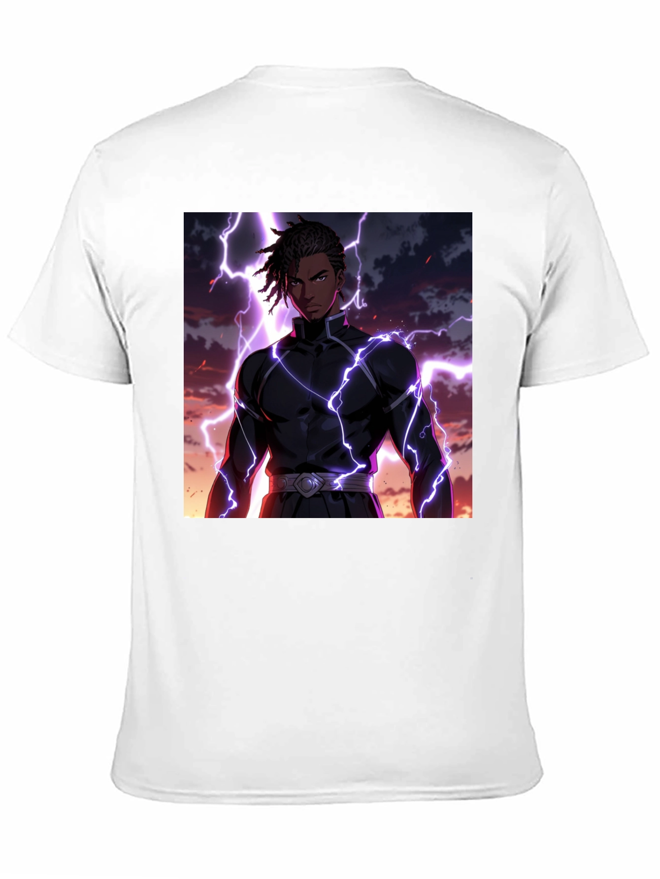 Black Anime Lightning Bolt Graphic Tee - Black Cotton Blend view 11