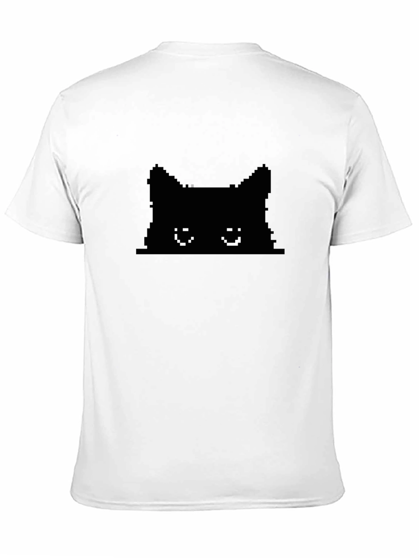 Black Pixel Cat T-Shirt - Black Cotton Tee view 11