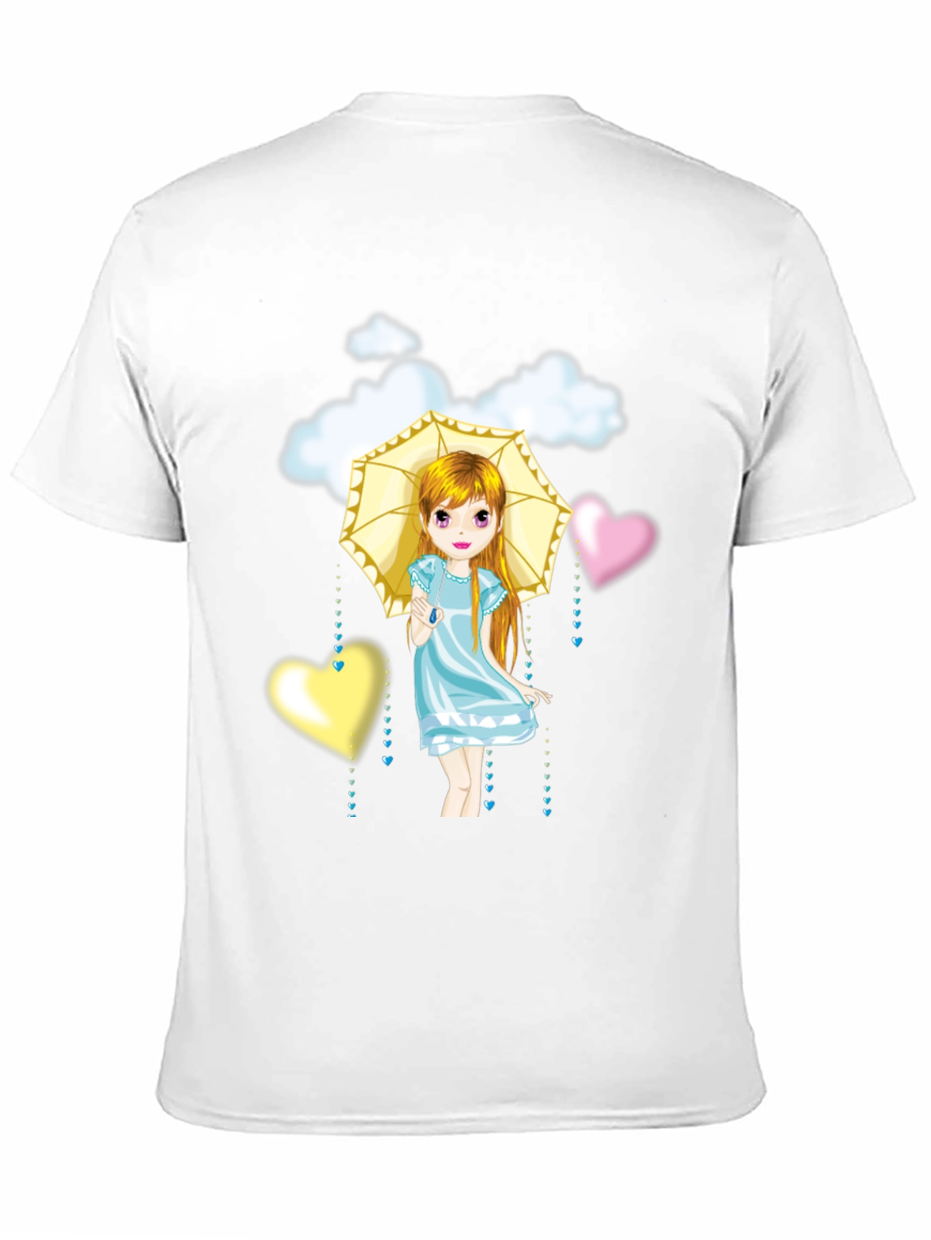 Black Cute Girl Umbrella Heart Cloud Black T-Shirt view 11