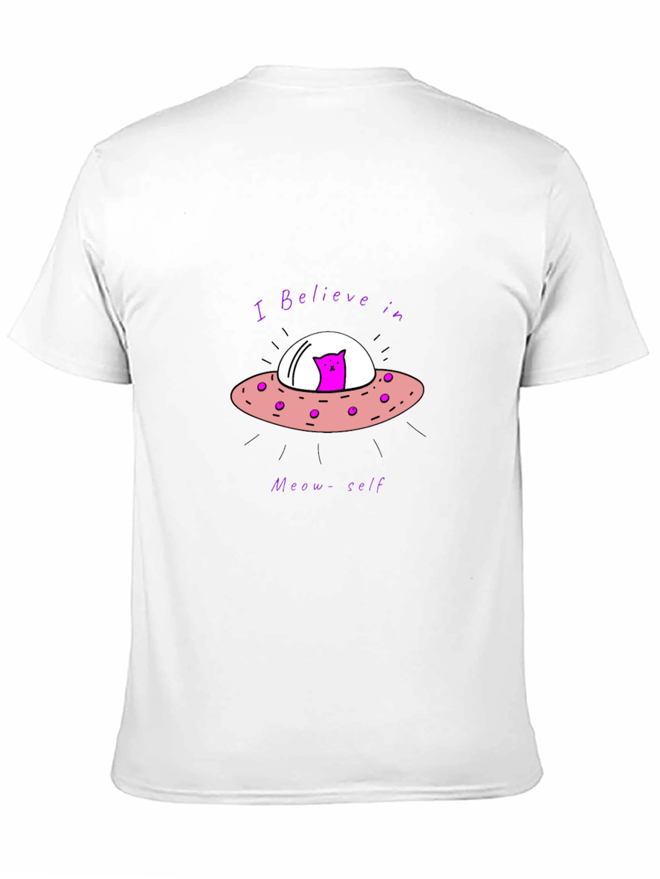 Black Believe in Meow-self Black T-Shirt - Cat Alien UFO view 11