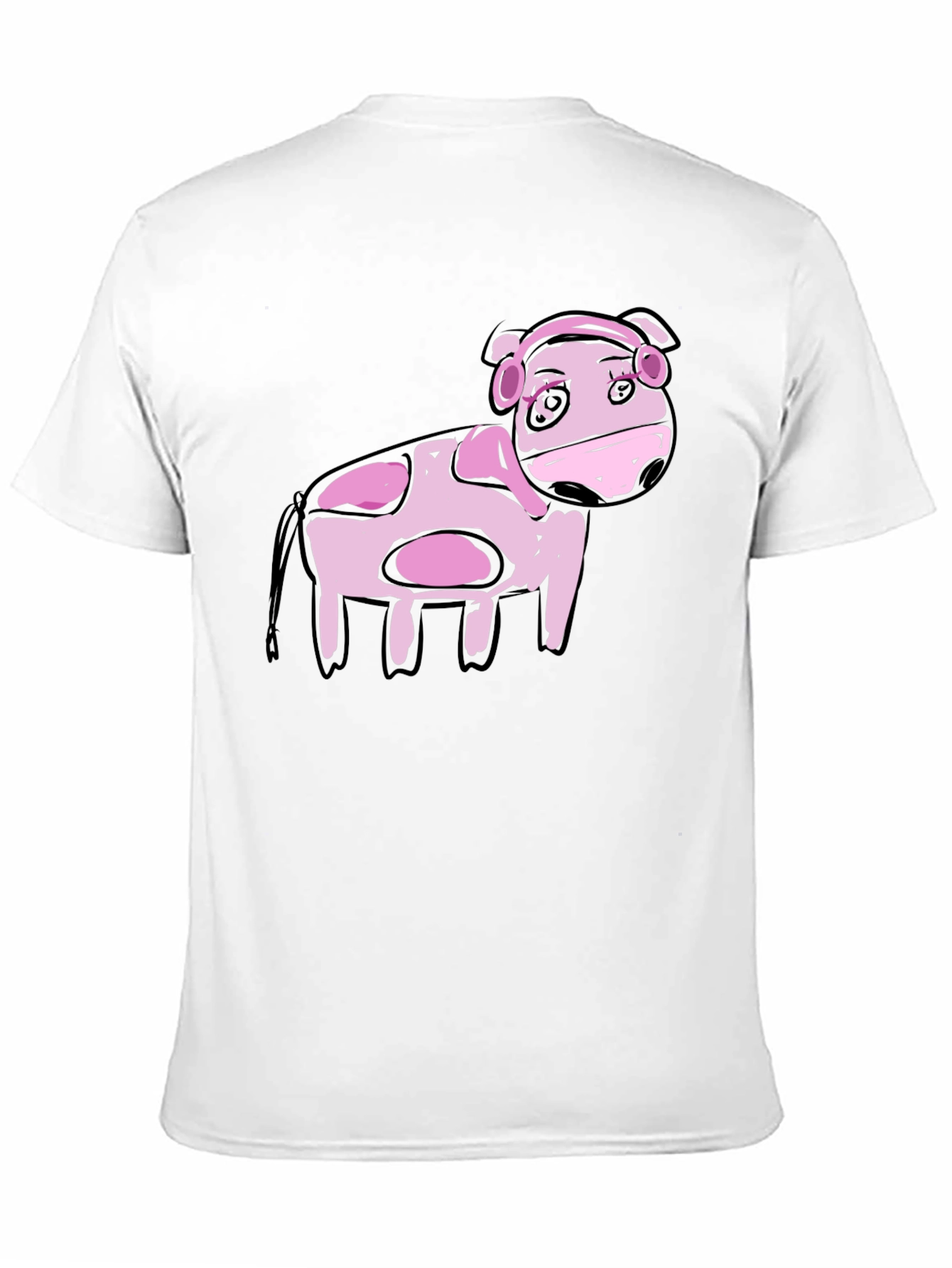 Black Cartoon Pink Cow Black T-Shirt view 11