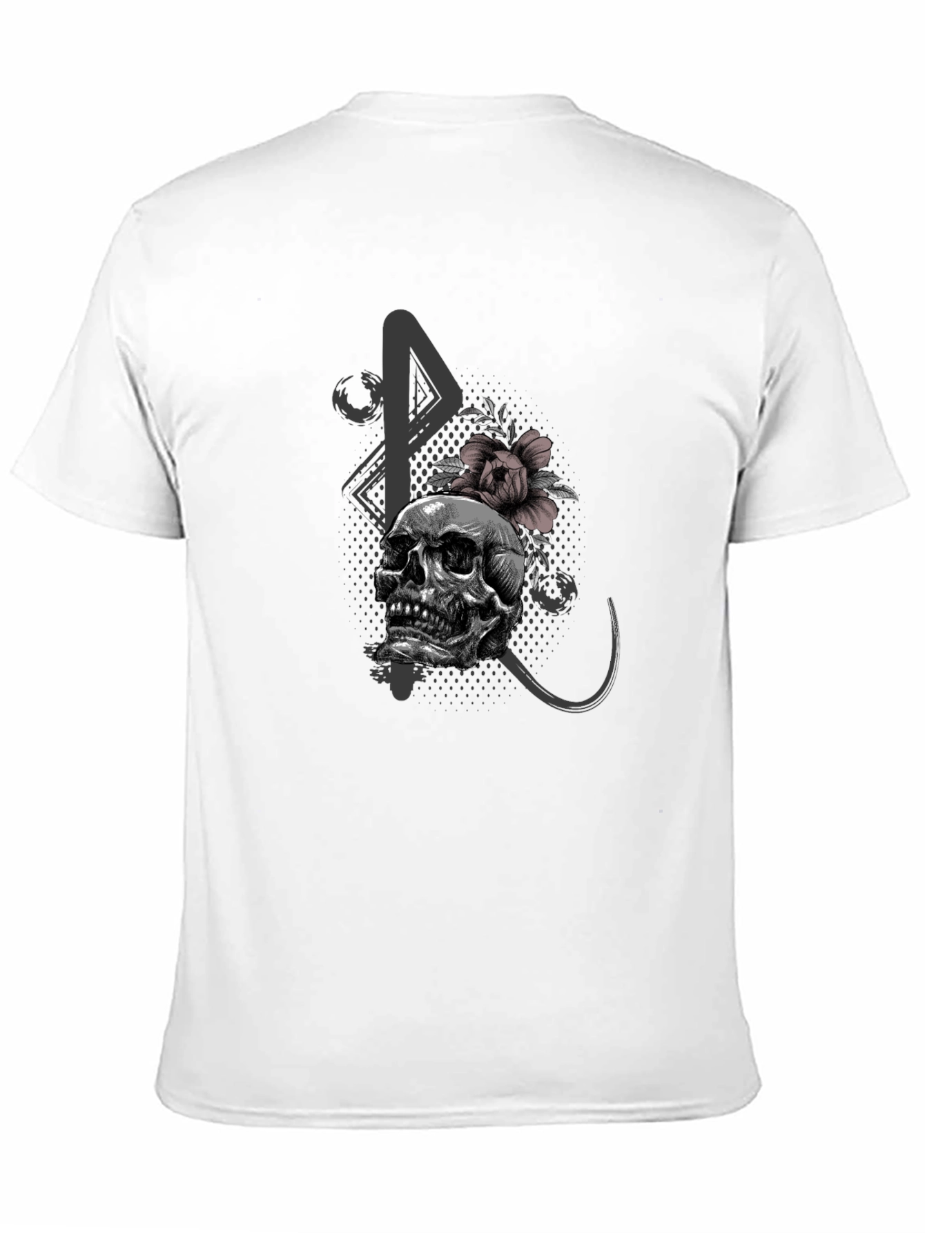 Black Skull and Flower Graphic Print Black T-Shirt view 11