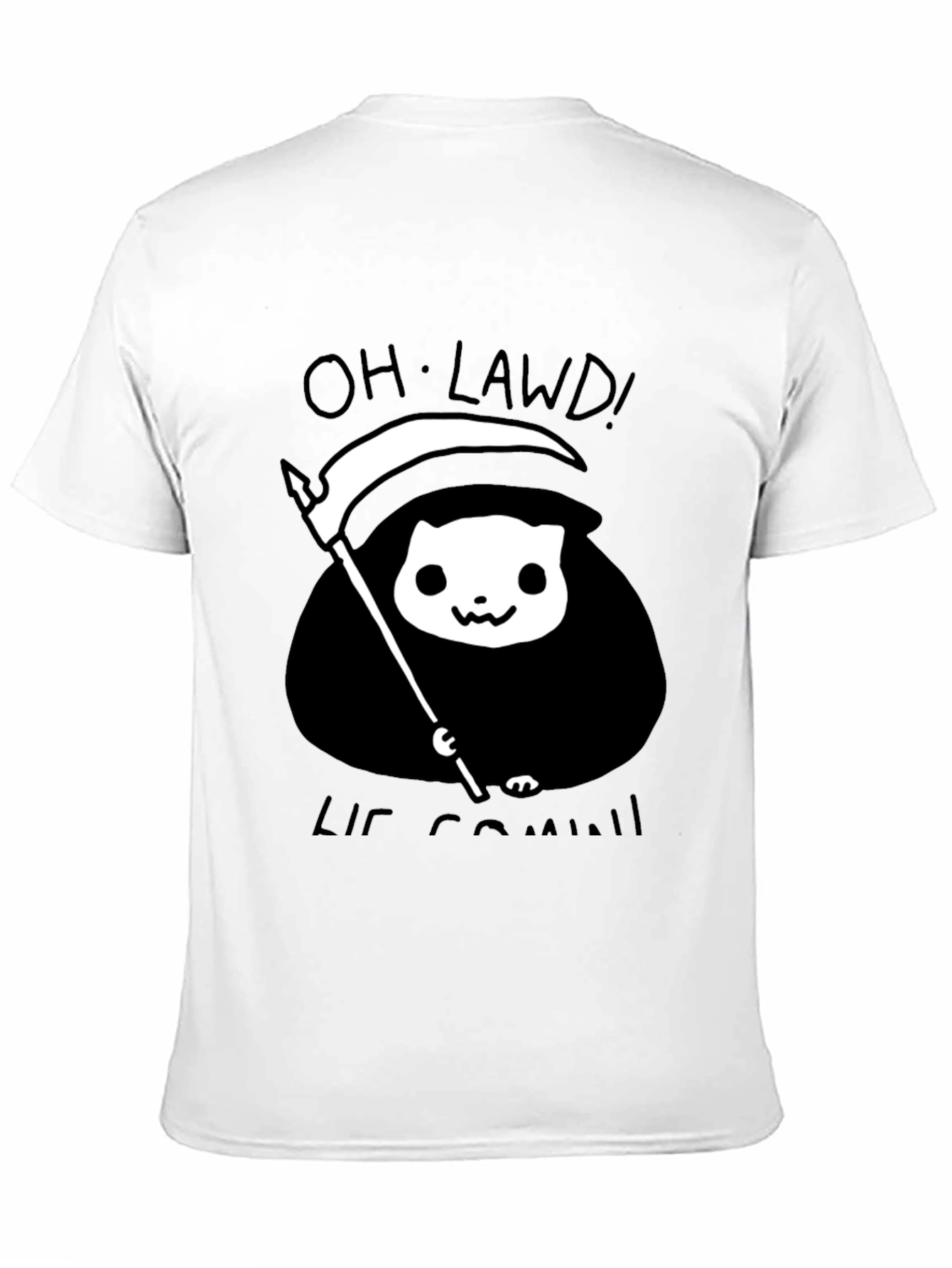 Black Grim Reaper Cat T-Shirt - Oh Lawd He Comin' Tee view 11
