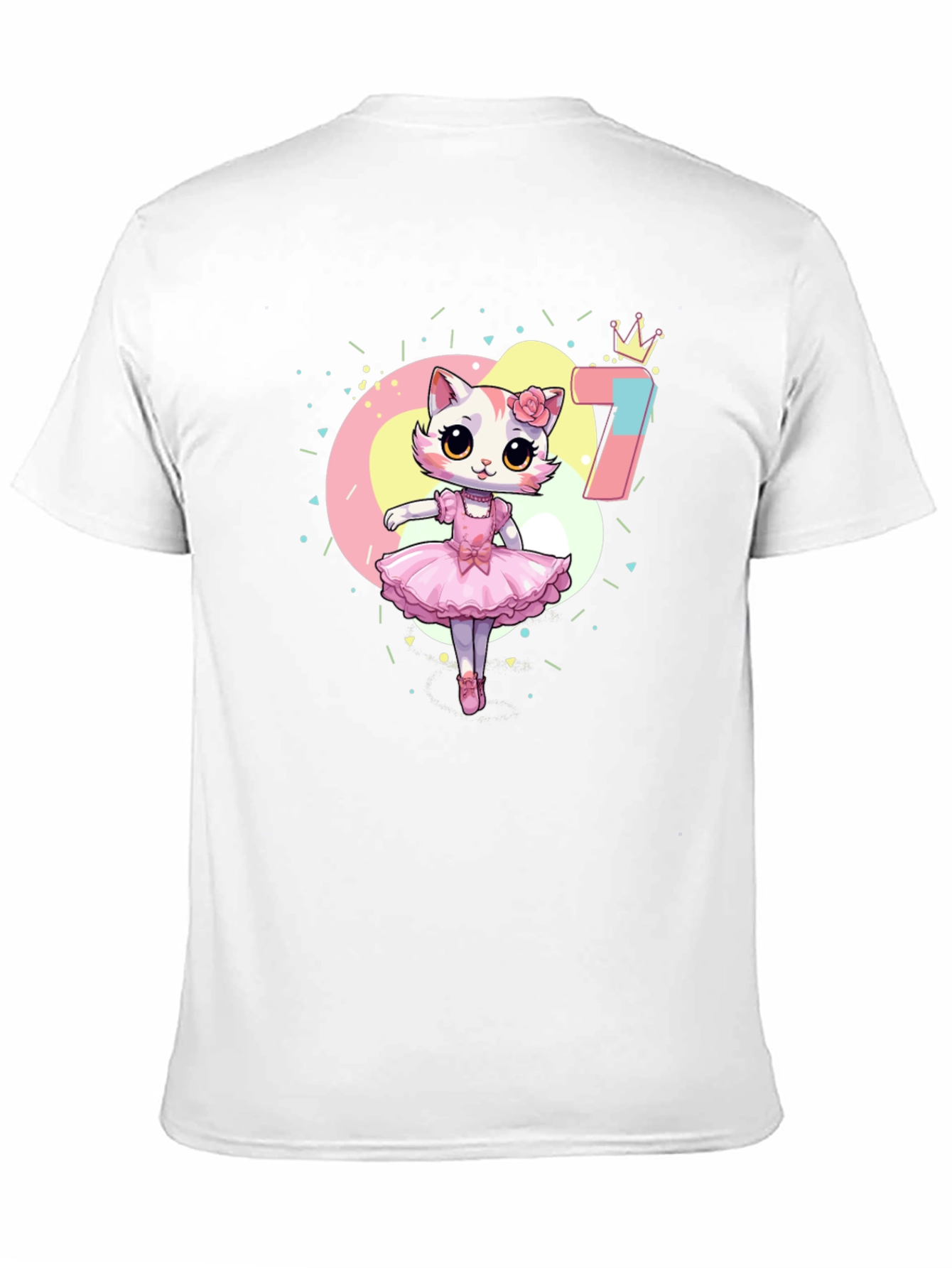 Black Cute Ballerina Cat 7th Birthday Black T-Shirt view 11