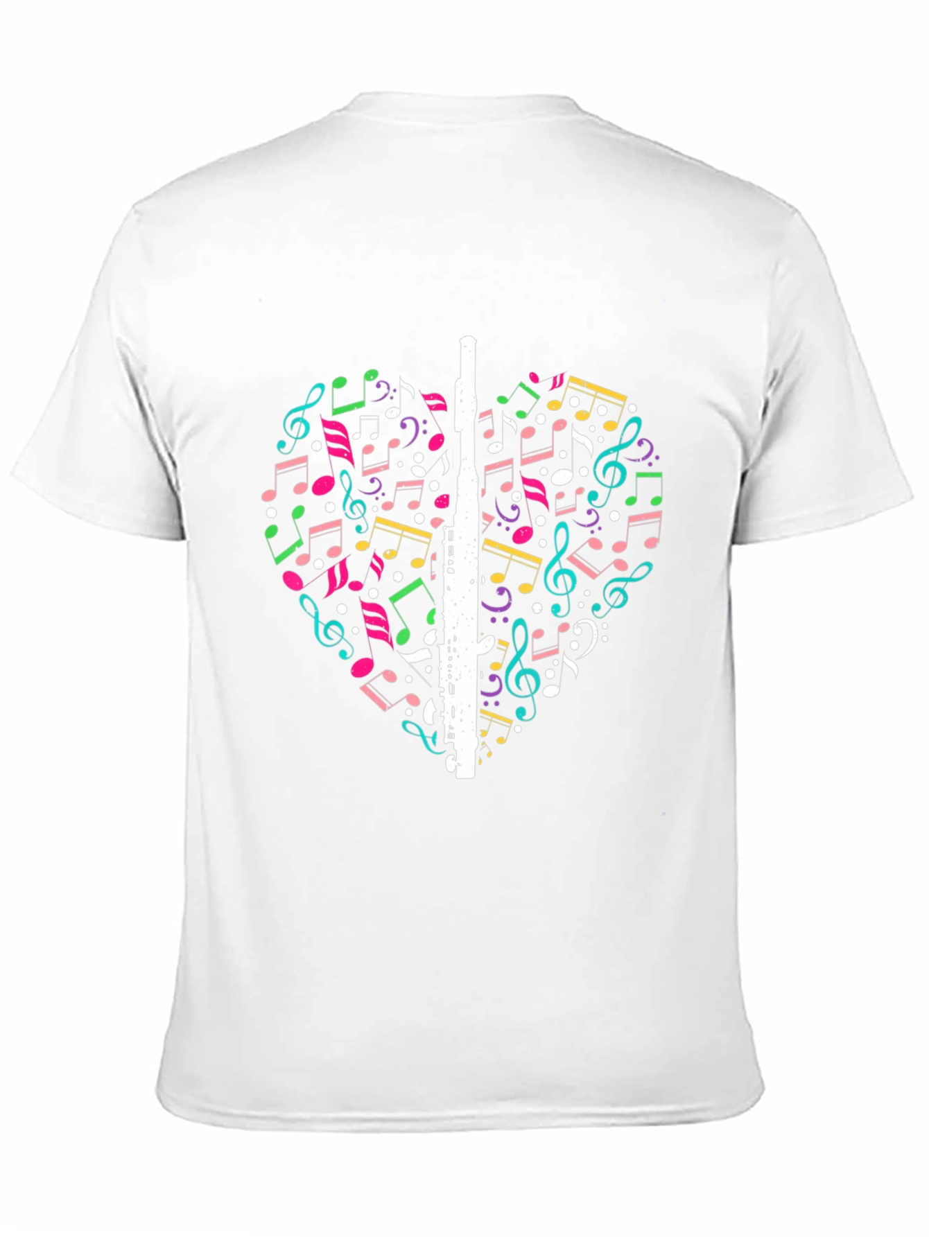 Black Musical Heart T-Shirt - Flute & Notes Design view 11