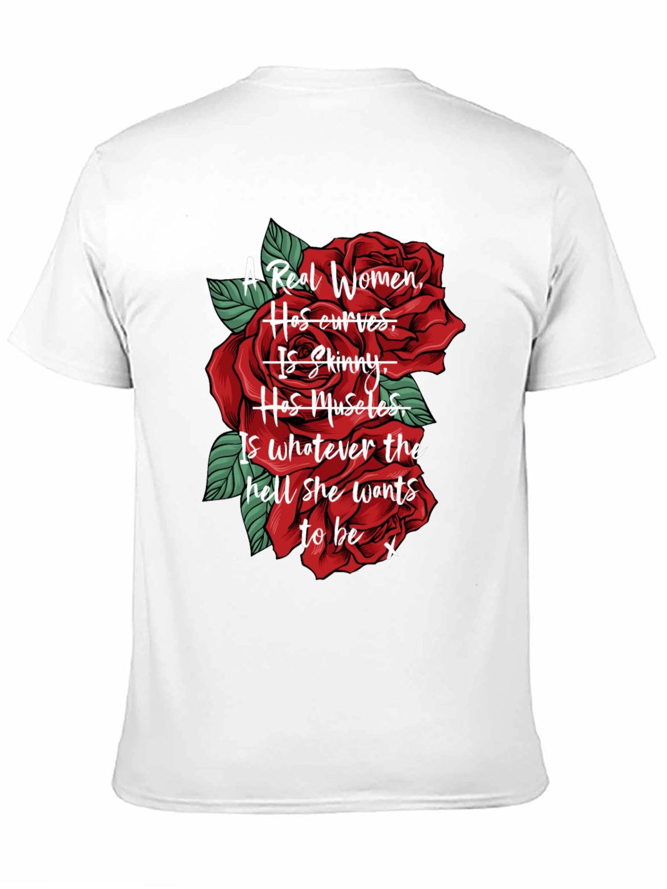 Black A Real Women T-Shirt - Red Roses Design view 11