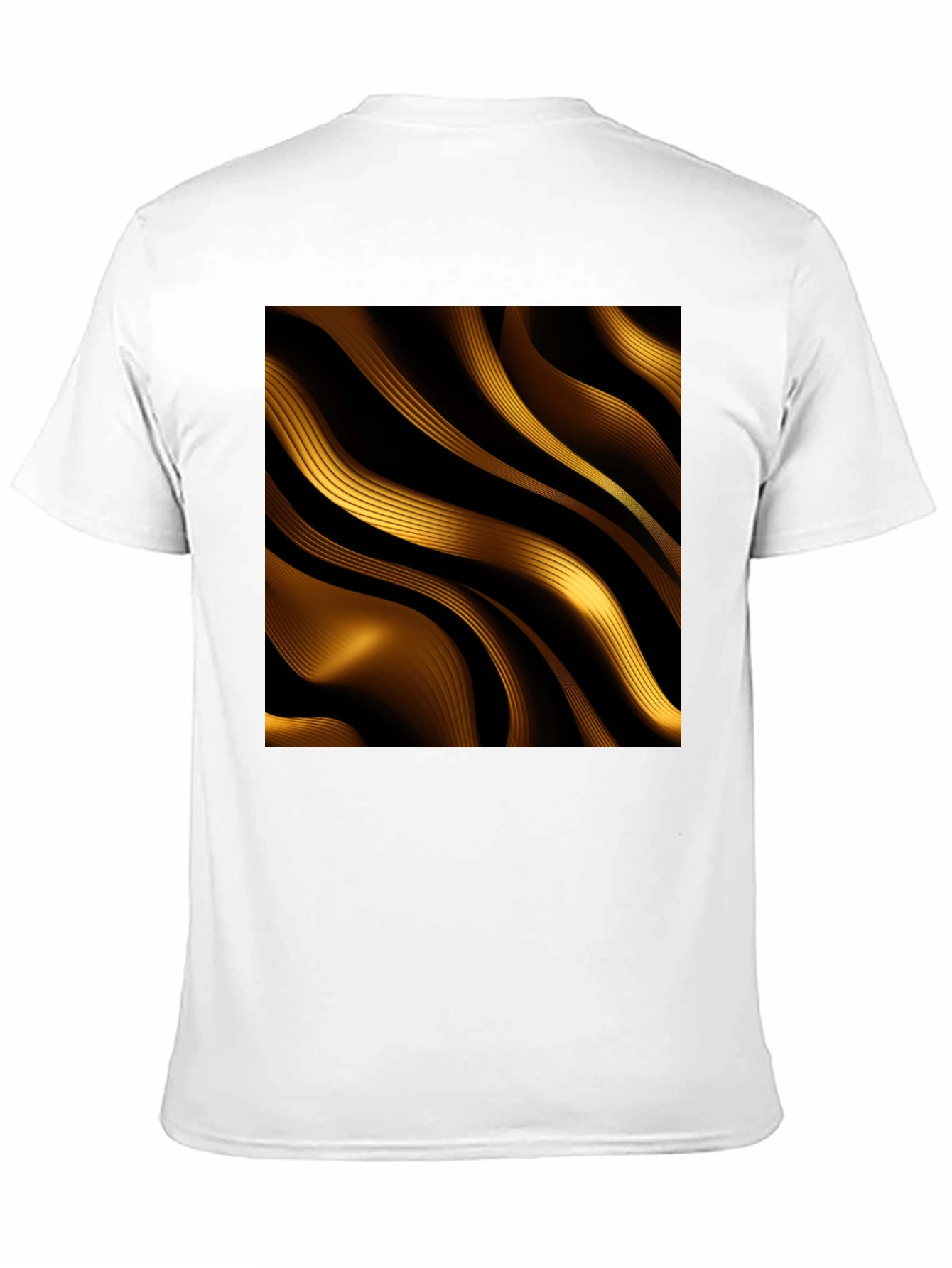 Black Golden Abstract Wave Print Black T-Shirt view 11