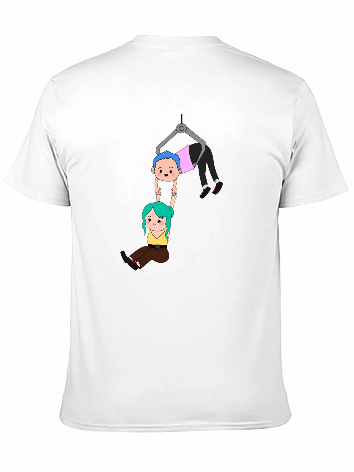 Black Cartoon Couple Crane T-Shirt view 11