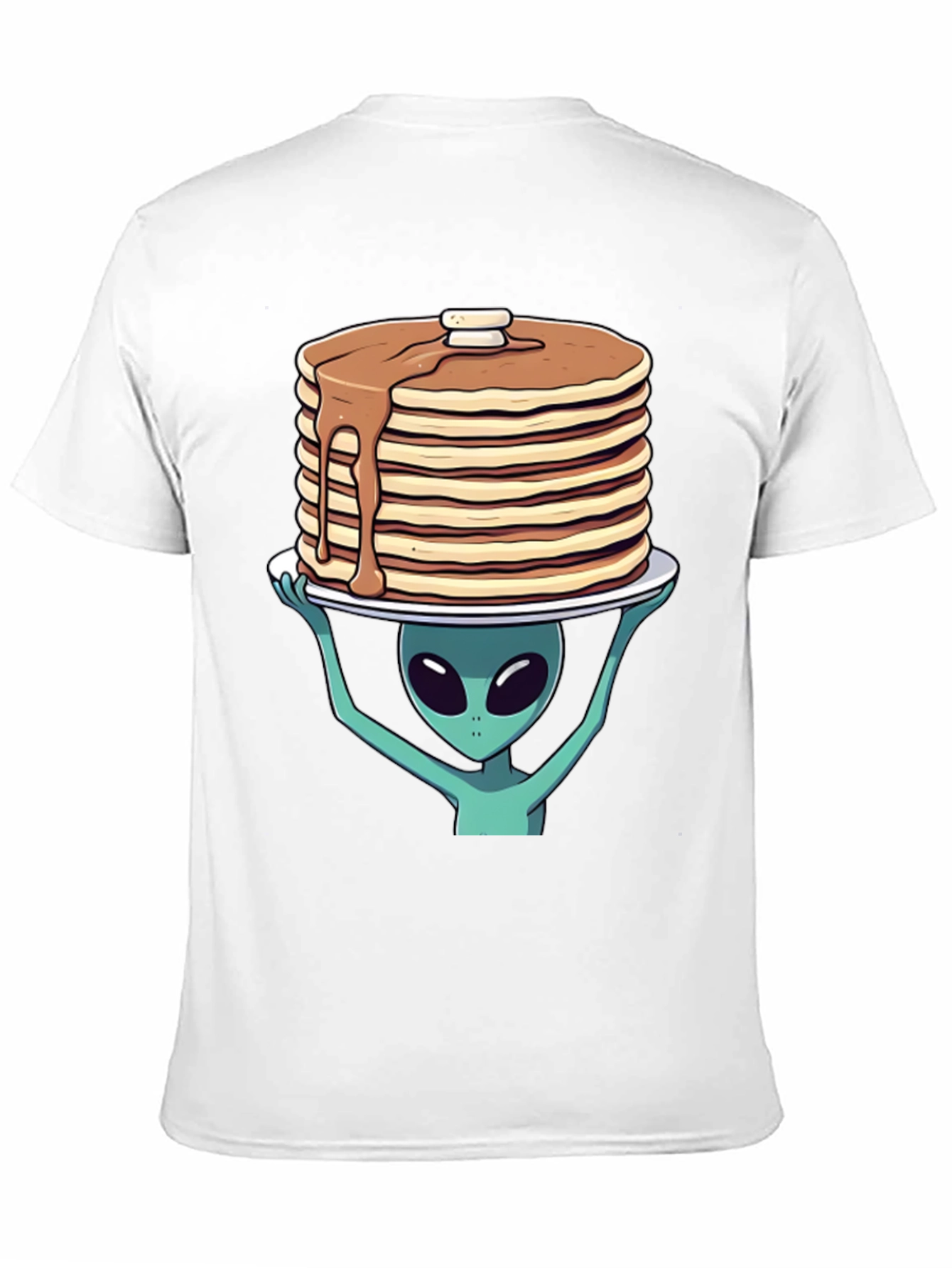 Black Alien Pancakes T-Shirt - Space Foodie Tee view 11