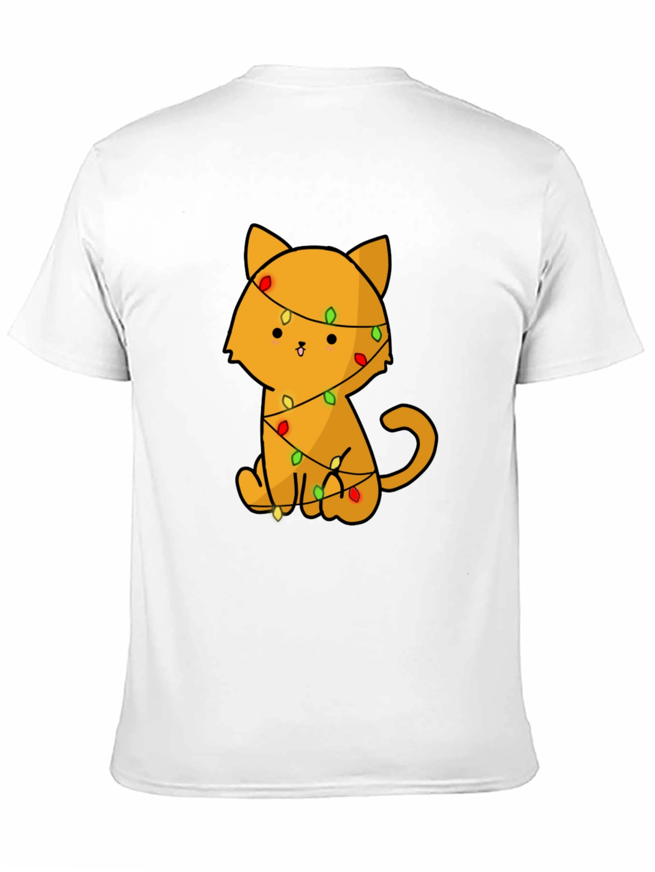 Black Cute Cat with Christmas Lights T-Shirt view 11