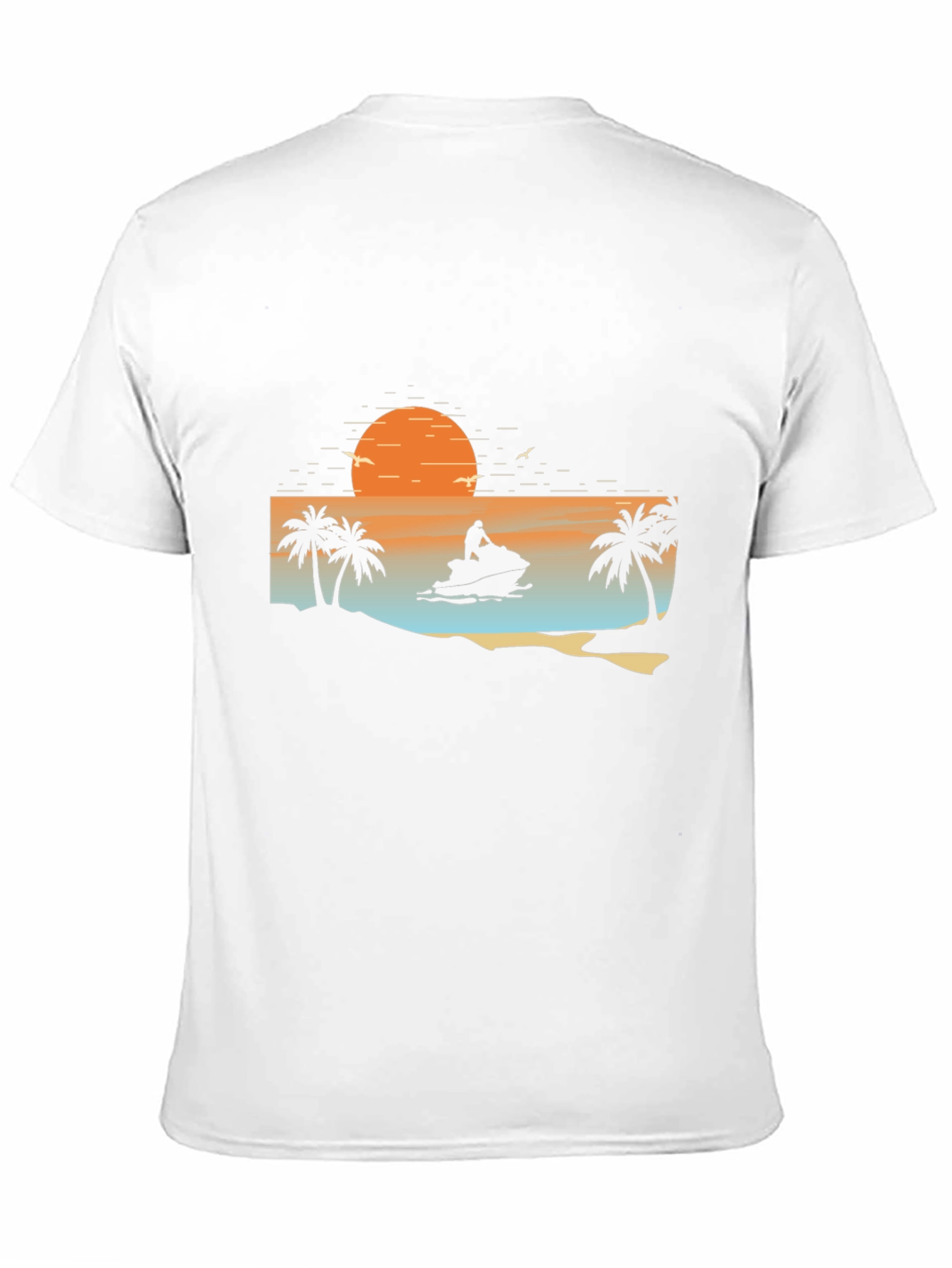 Black Sunset Jet Ski Palm Tree Graphic Black T-Shirt view 11