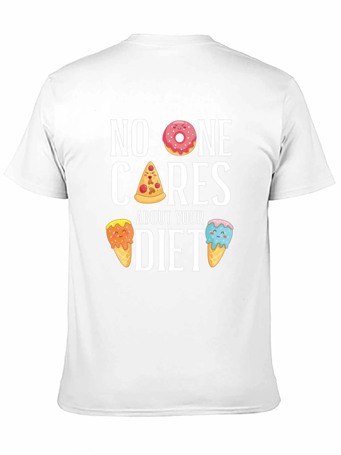 Black Funny Diet T-Shirt - No One Cares, Doughnut, Pizza, Ice Cream view 11