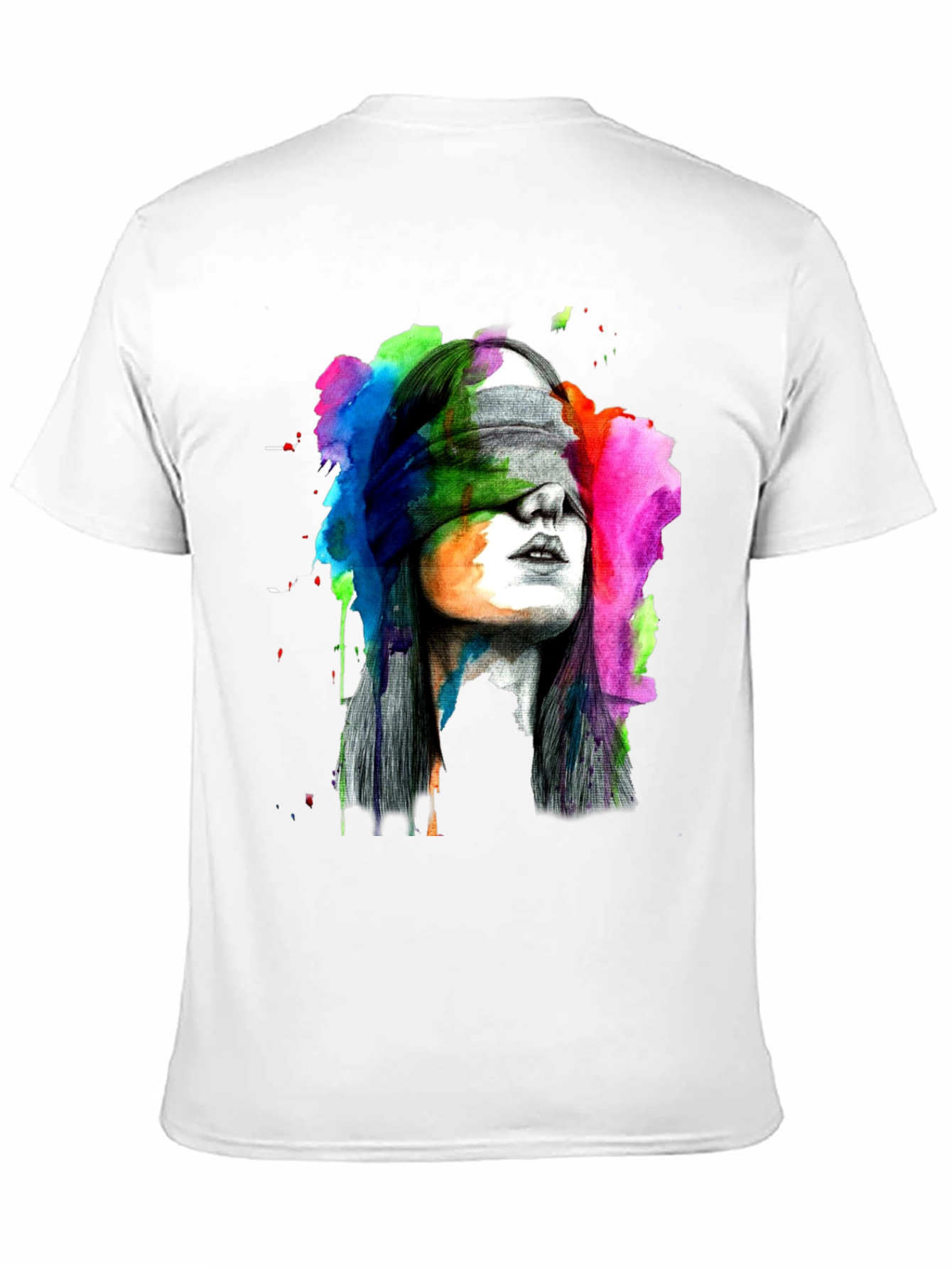 Black Blindfolded Woman Graphic Tee - Artistic Black T-Shirt view 11