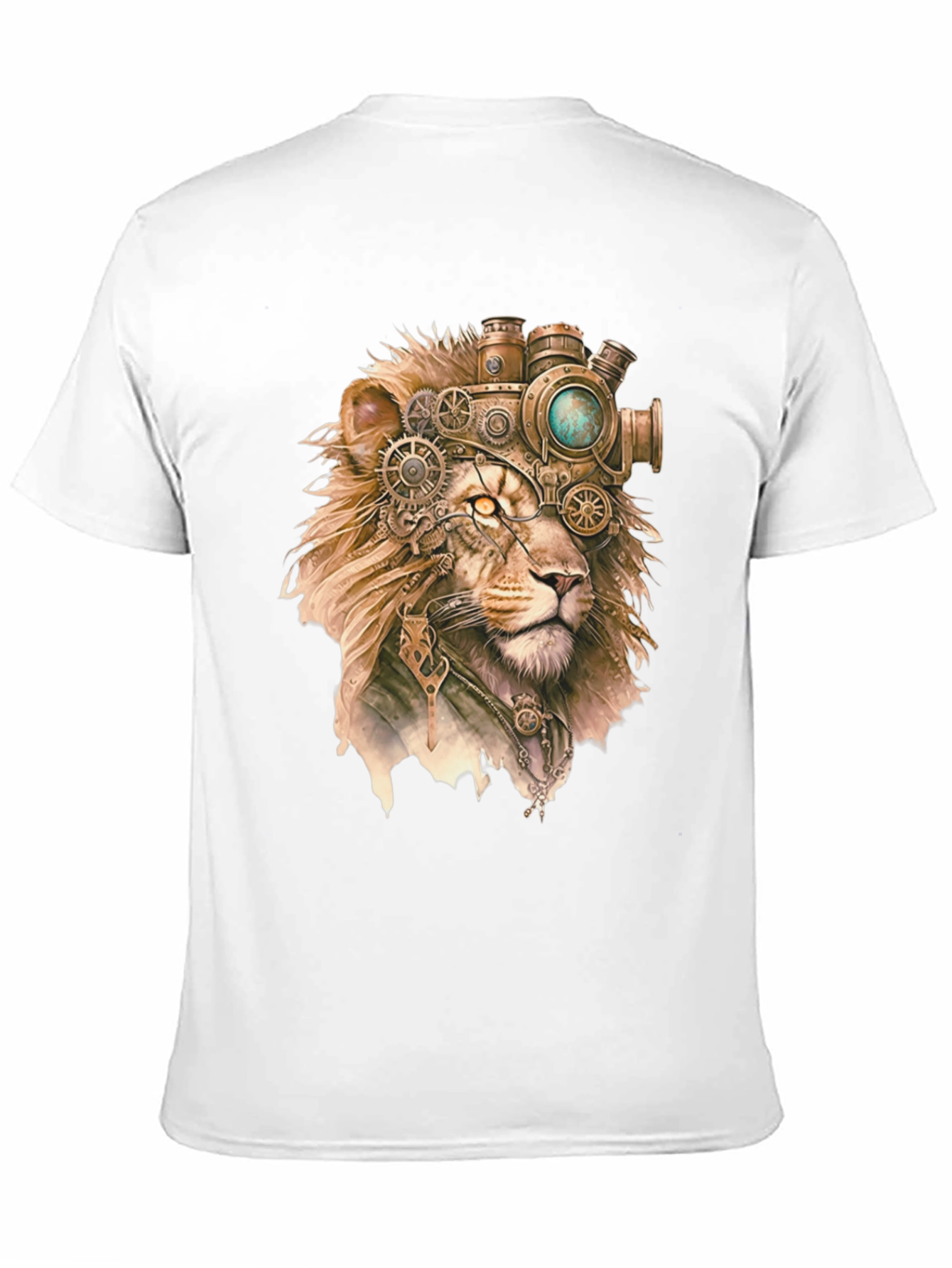 Black Steampunk Lion Graphic Print Black T-Shirt view 11