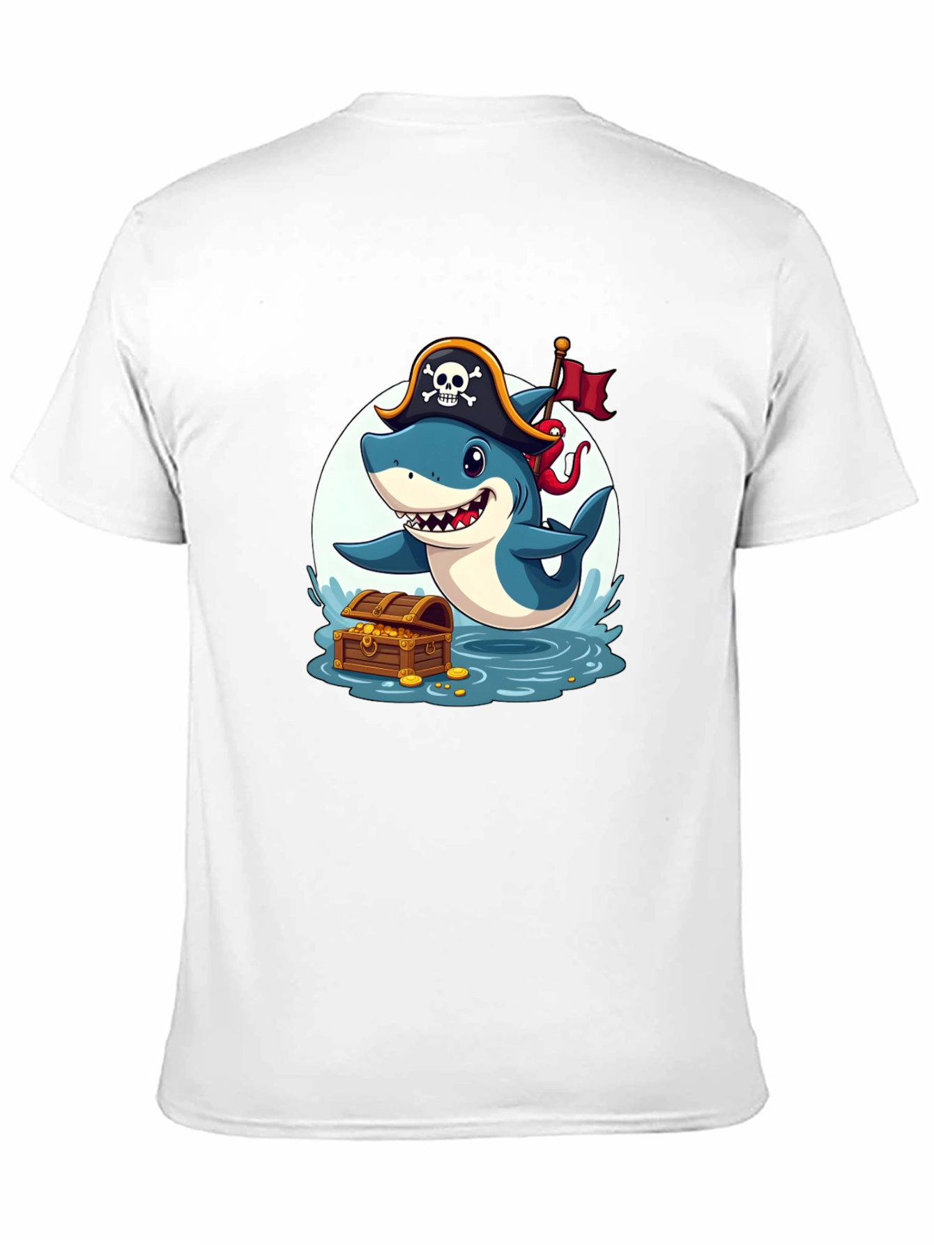 Black Pirate Shark T-Shirt - Cartoon Graphic Tee view 11
