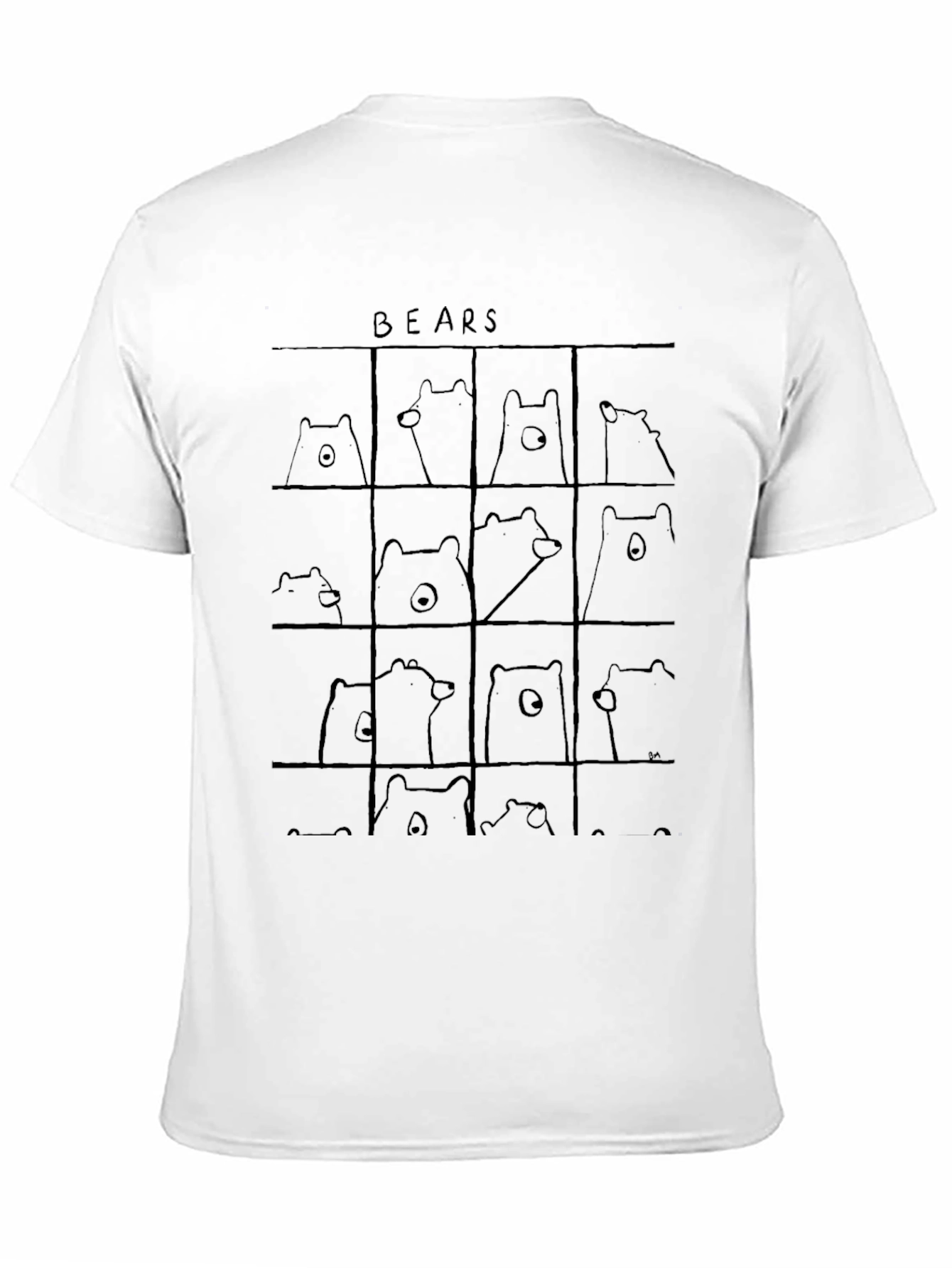 Black Bear Grid Black T-Shirt - Cute Cartoon Animal Tee view 11