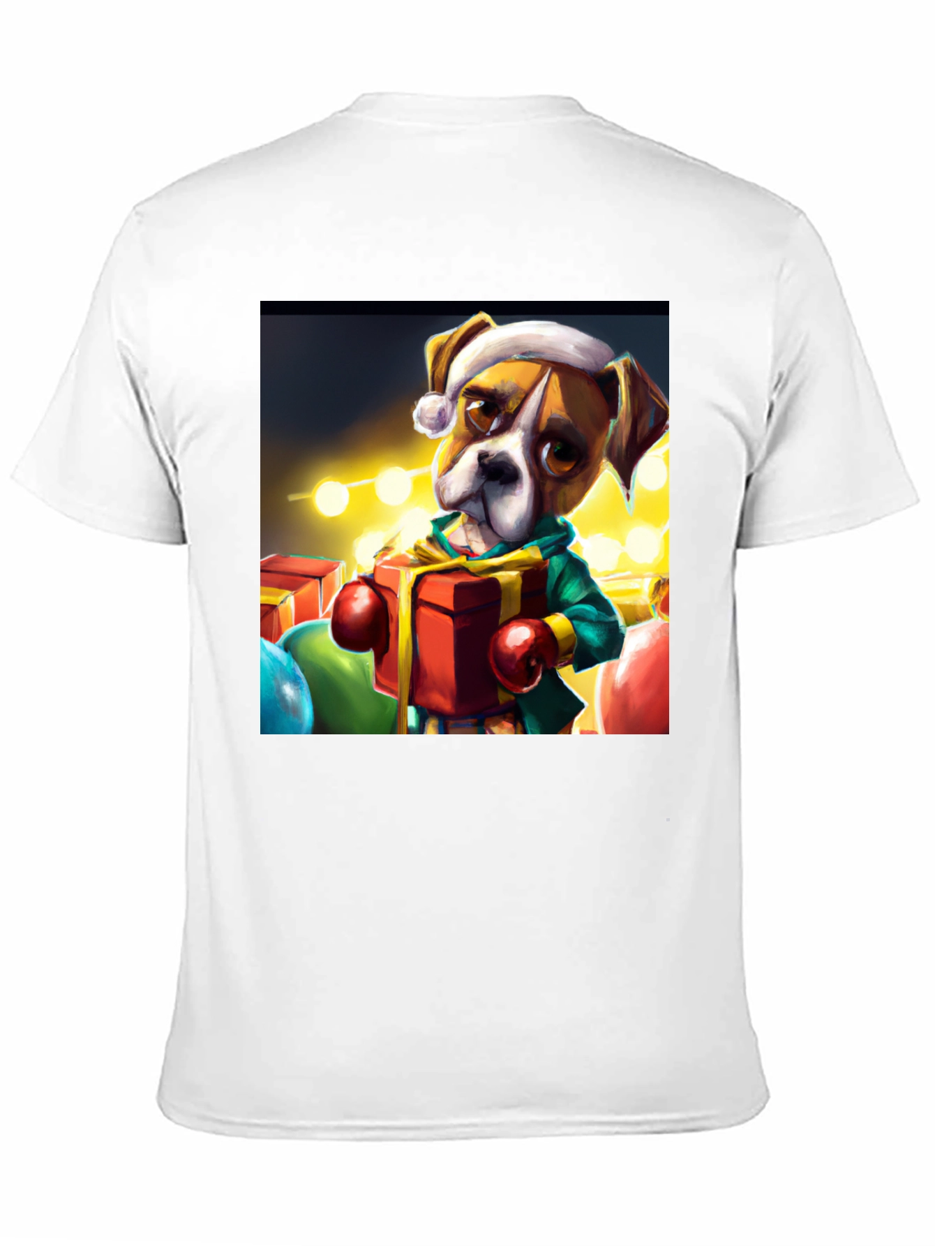 Black Festive Boxer Dog Christmas T-Shirt view 11