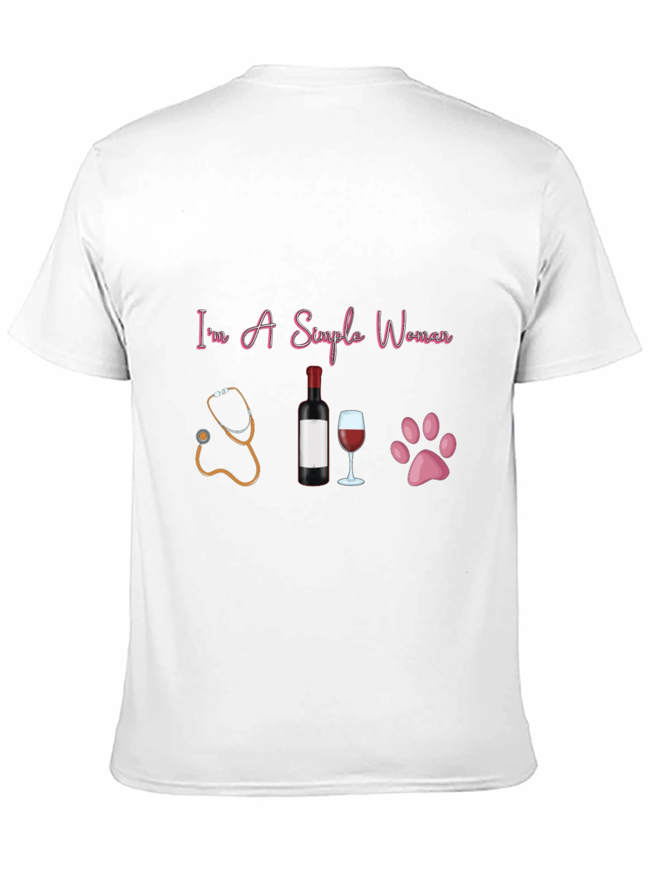 Black Simple Woman T-Shirt: Stethoscope, Wine, & Paws view 11