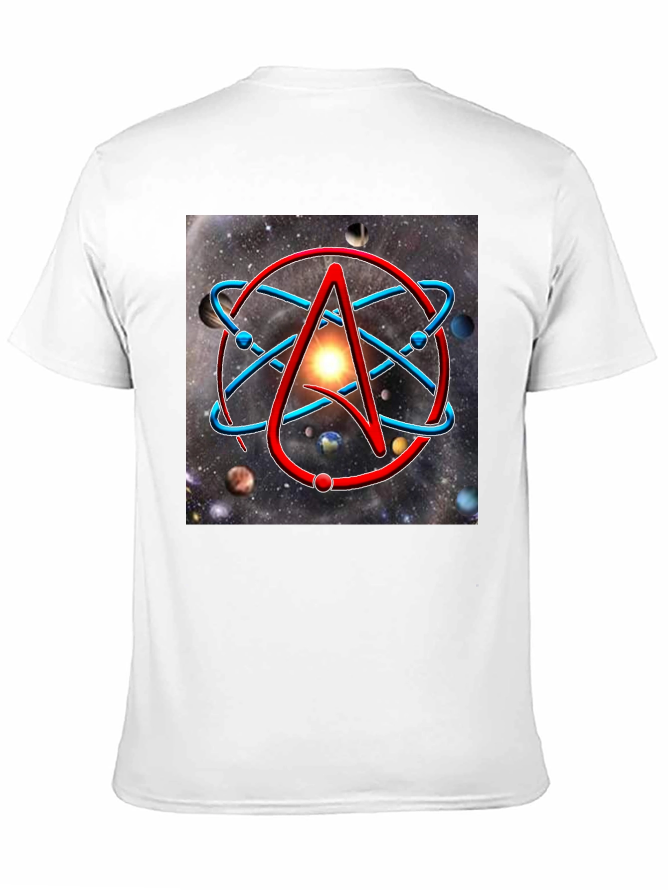 Black Atheist Symbol Graphic Tee - Space Background view 11
