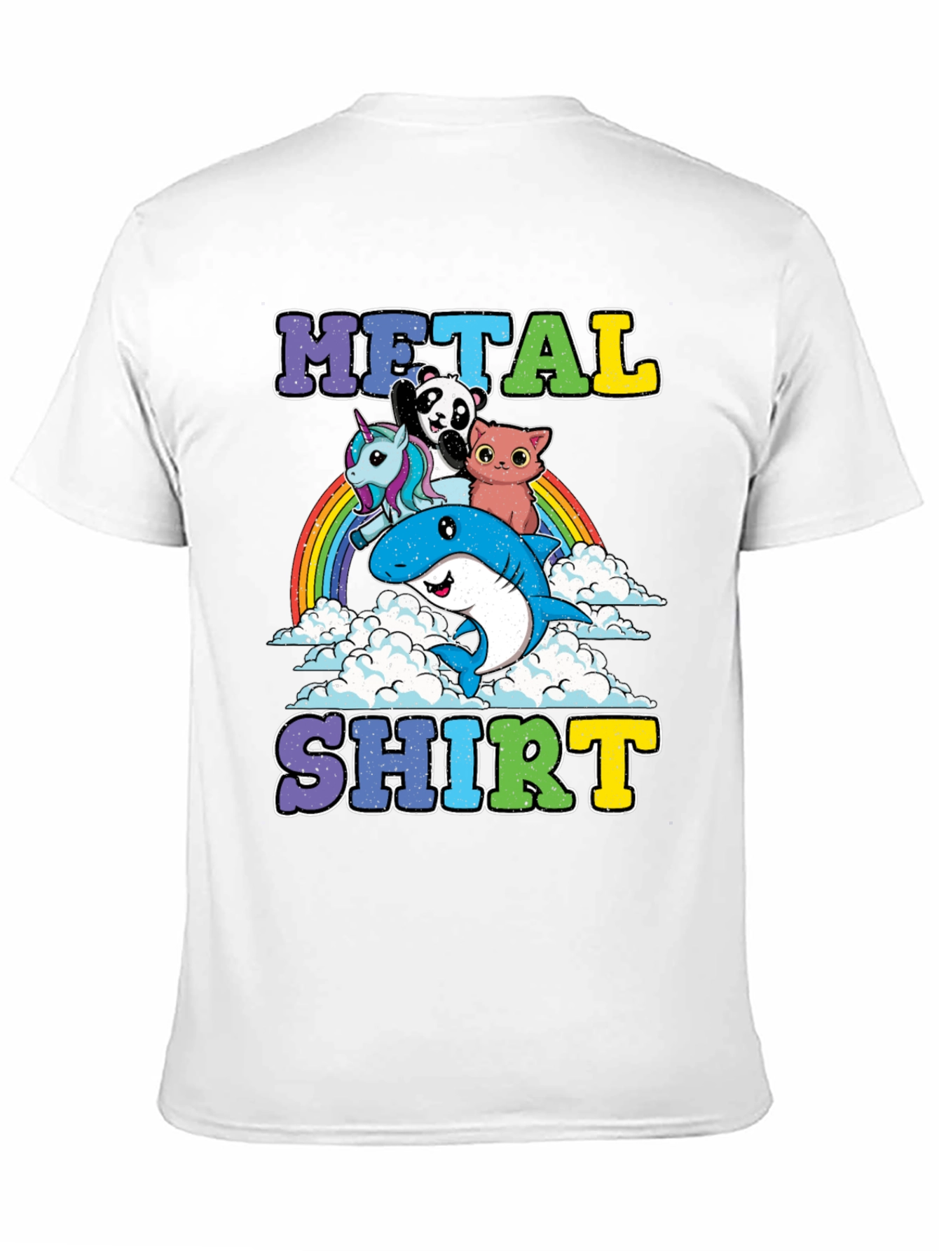 Black Metal Shirt with Cartoon Animals on Rainbow view 11