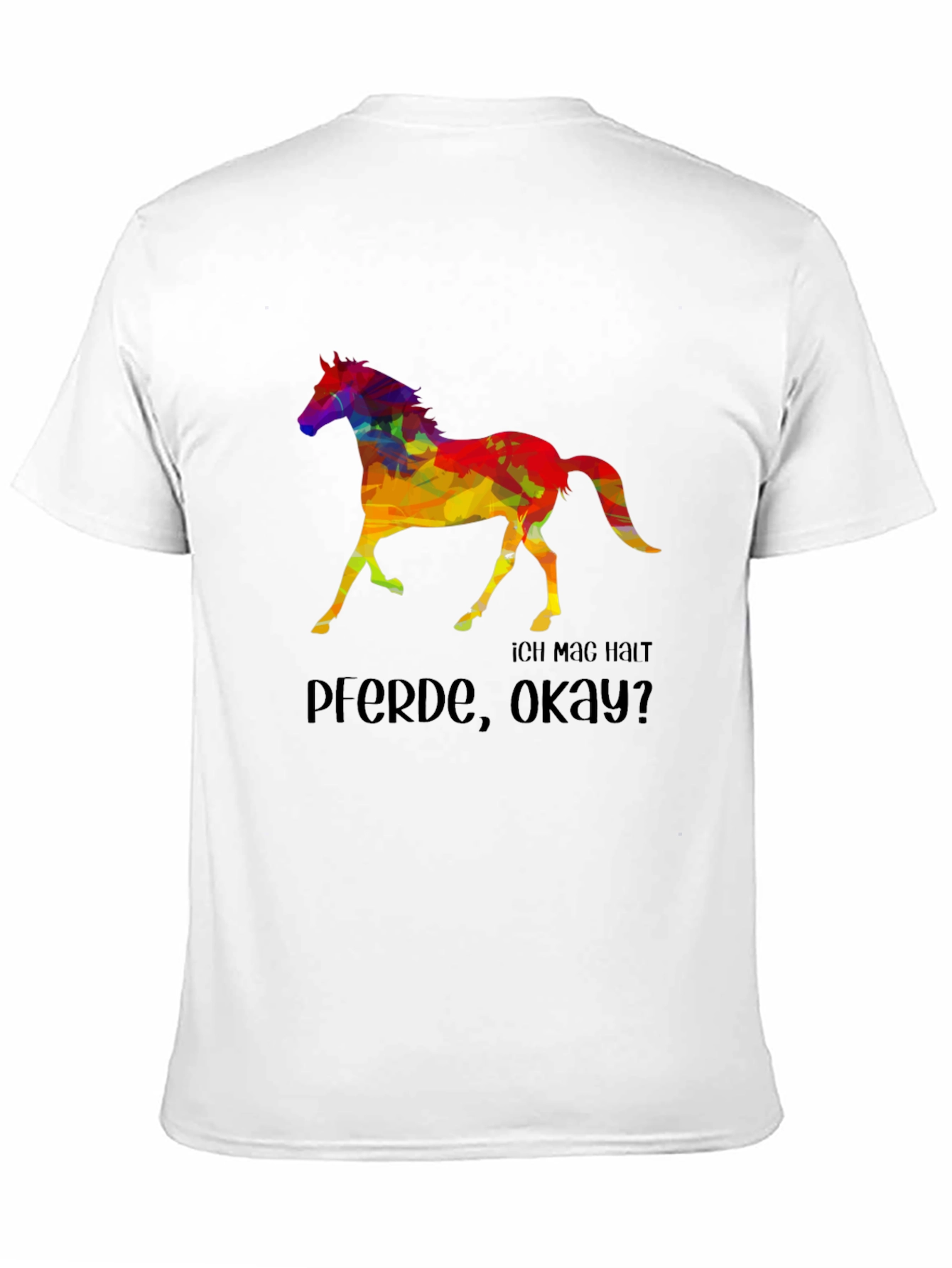 Black Colorful Horse Graphic T-Shirt - "Ich Mag Halt Pferde, Okay?" view 11