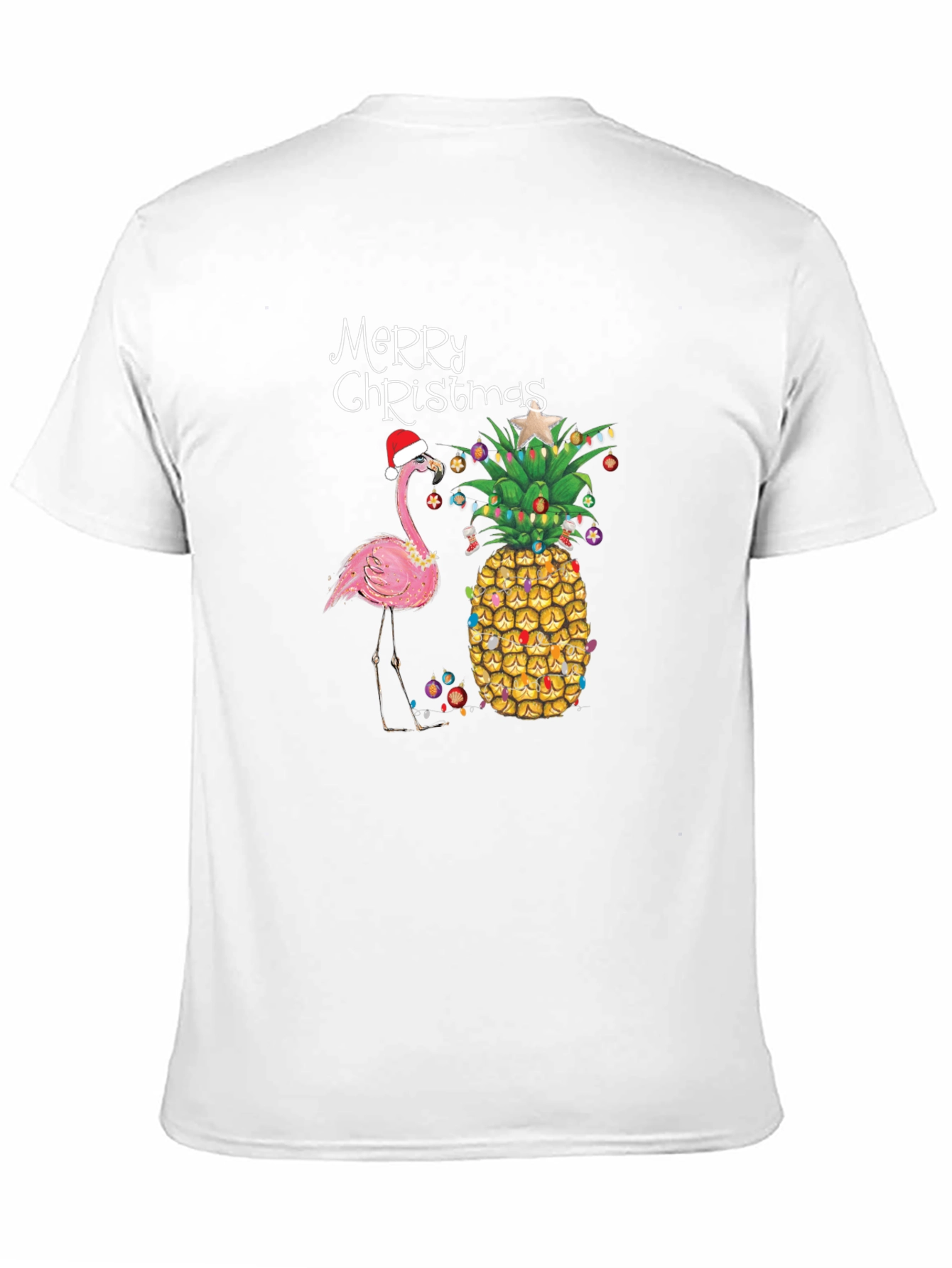 Black Festive Flamingo Pineapple Christmas Tee view 11