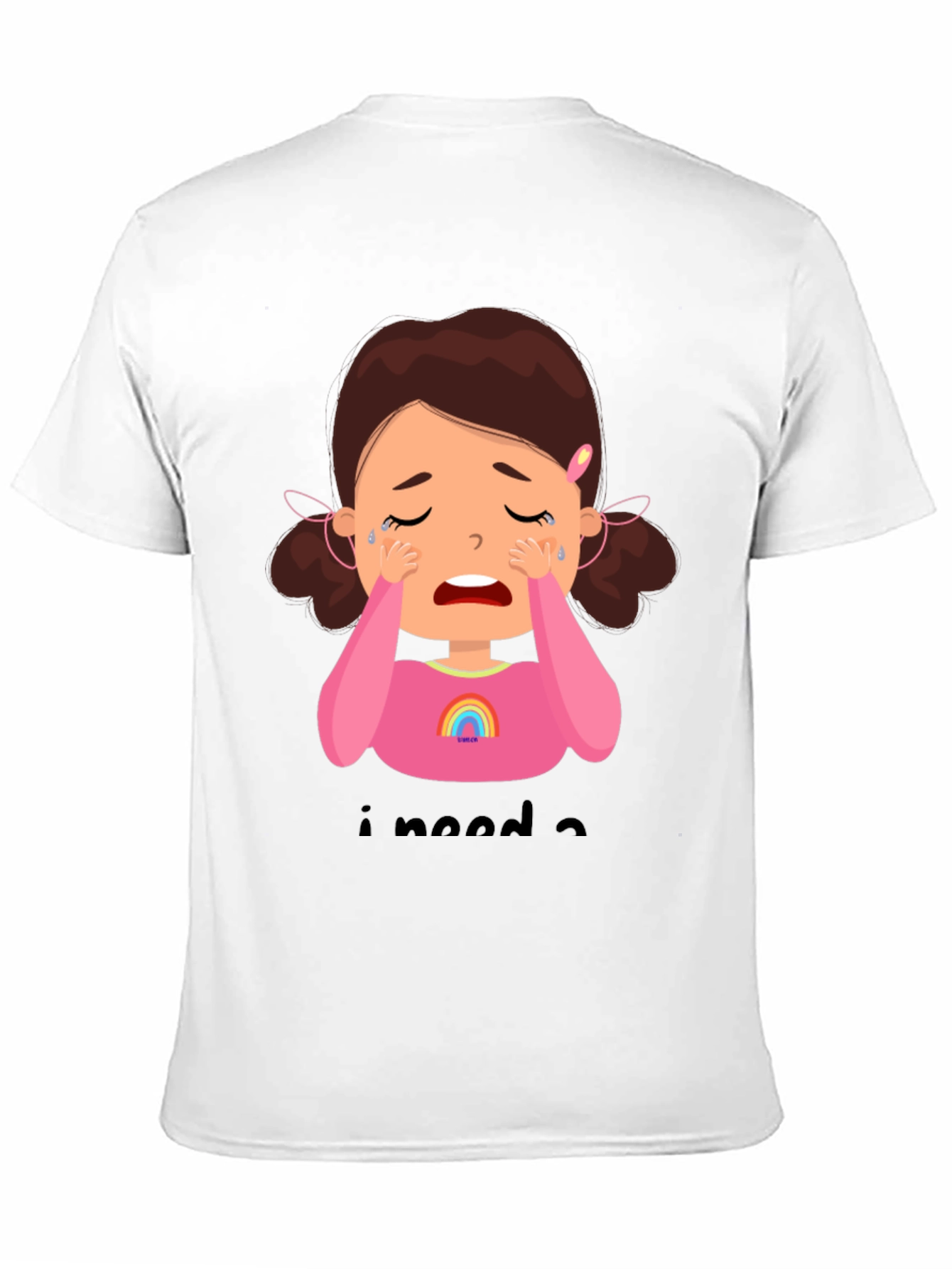 Black Crying Cartoon Girl Graphic Tee - Black Unisex Shirt view 11