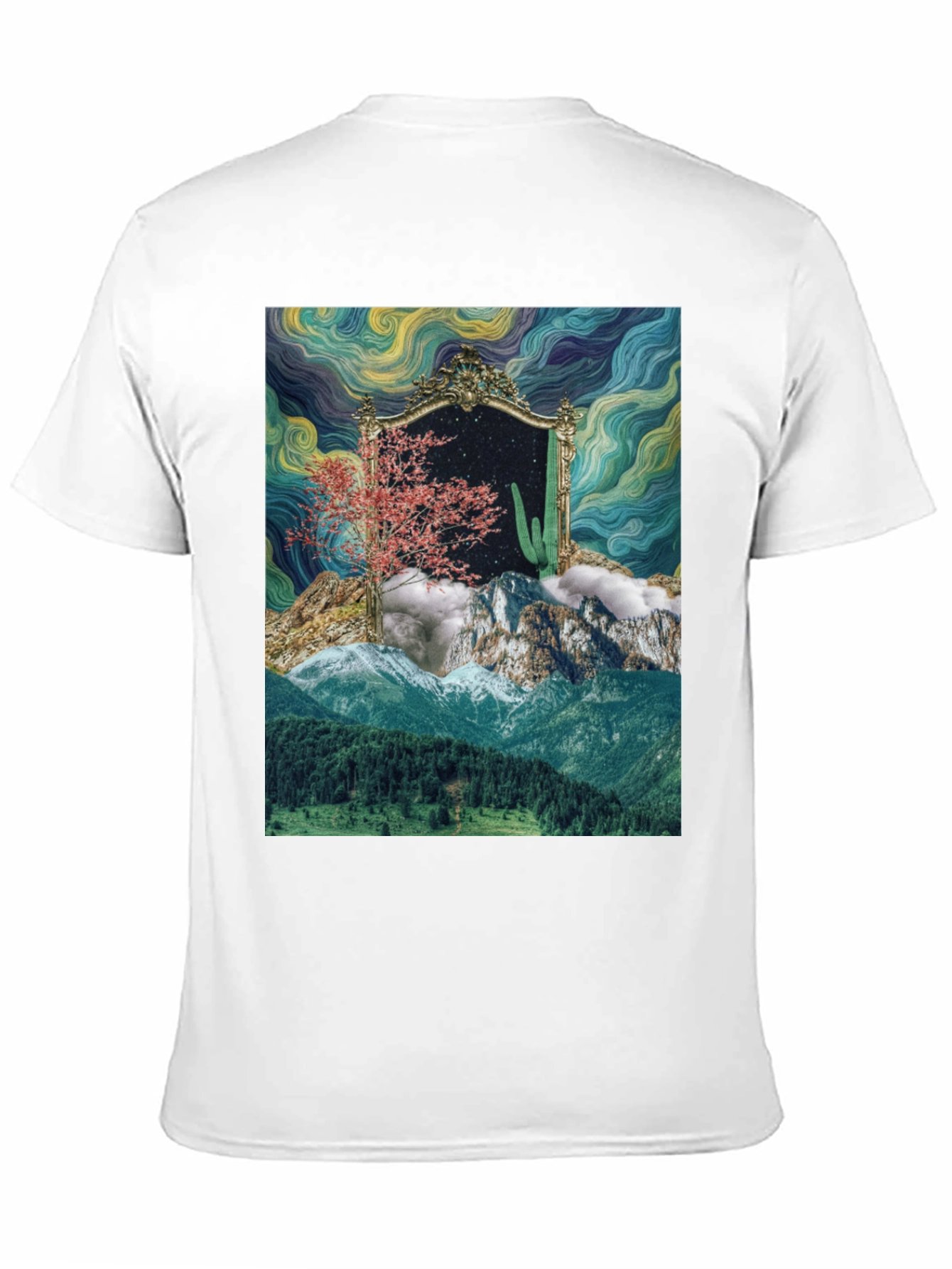 Black Surreal Landscape Mirror Graphic T-Shirt view 11