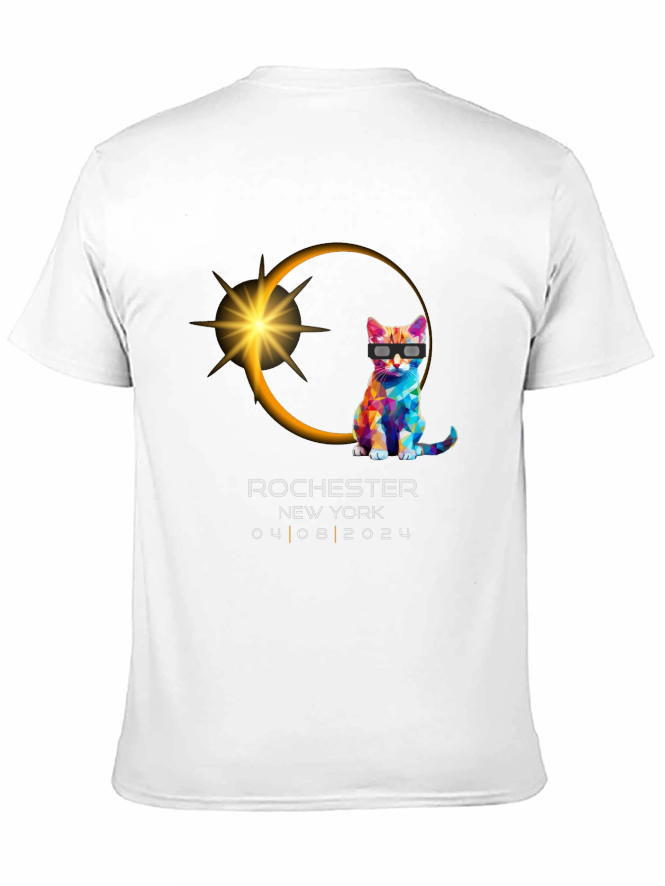Black Rochester NY Eclipse 2024 Cat T-Shirt view 11