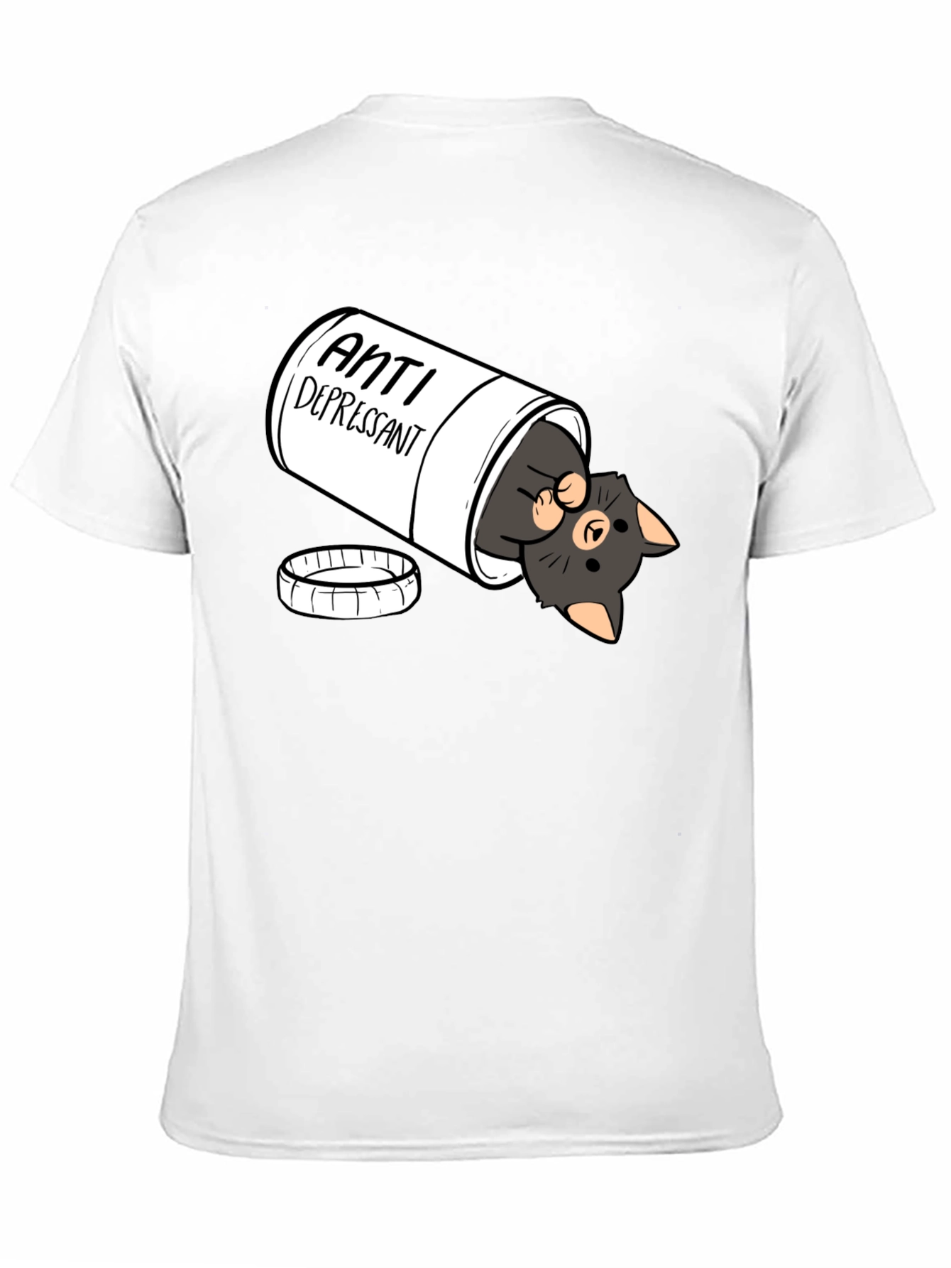Black Anti-Depressant Cat T-Shirt - Black Crew Neck view 11