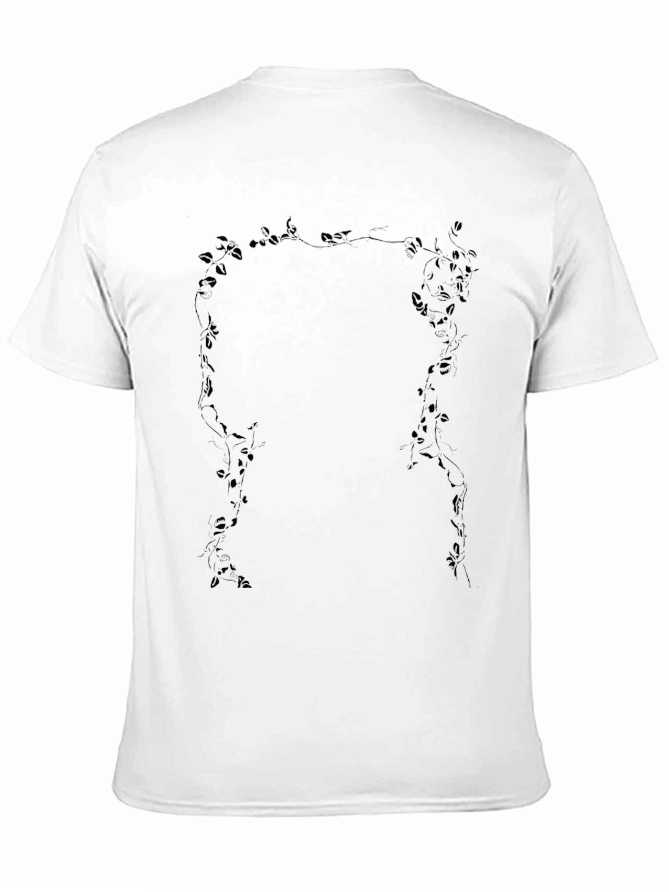 Black Men's Black T-Shirt with Leafy Vine Design view 11