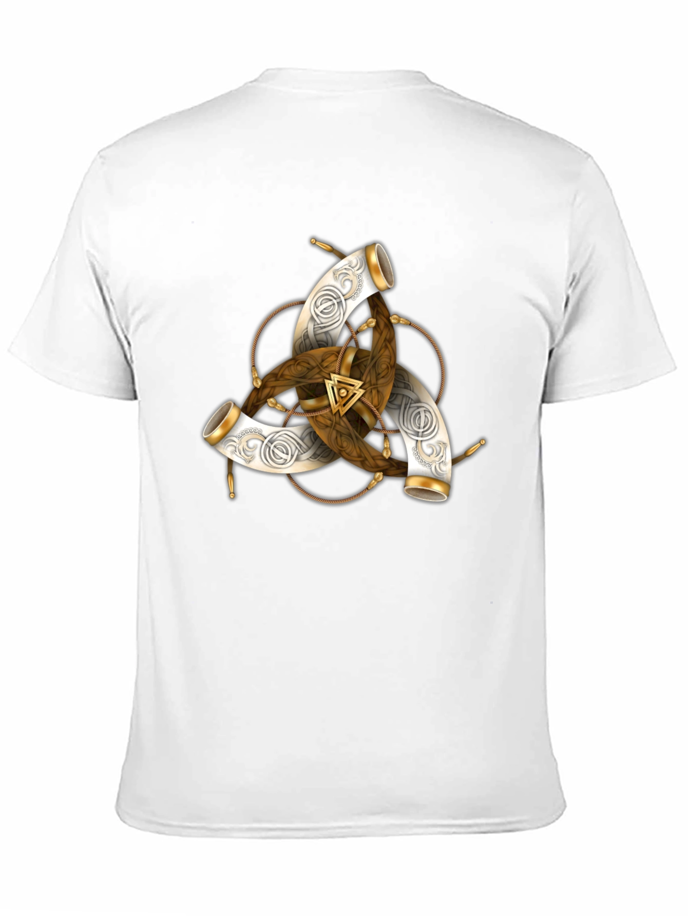 Black Men's Black T-Shirt with Viking Horns Symbol Design view 11