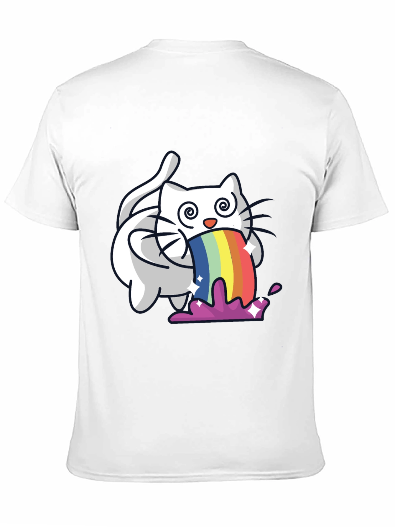 Black Rainbow Puking Cat T-Shirt - Funny Graphic Tee view 11
