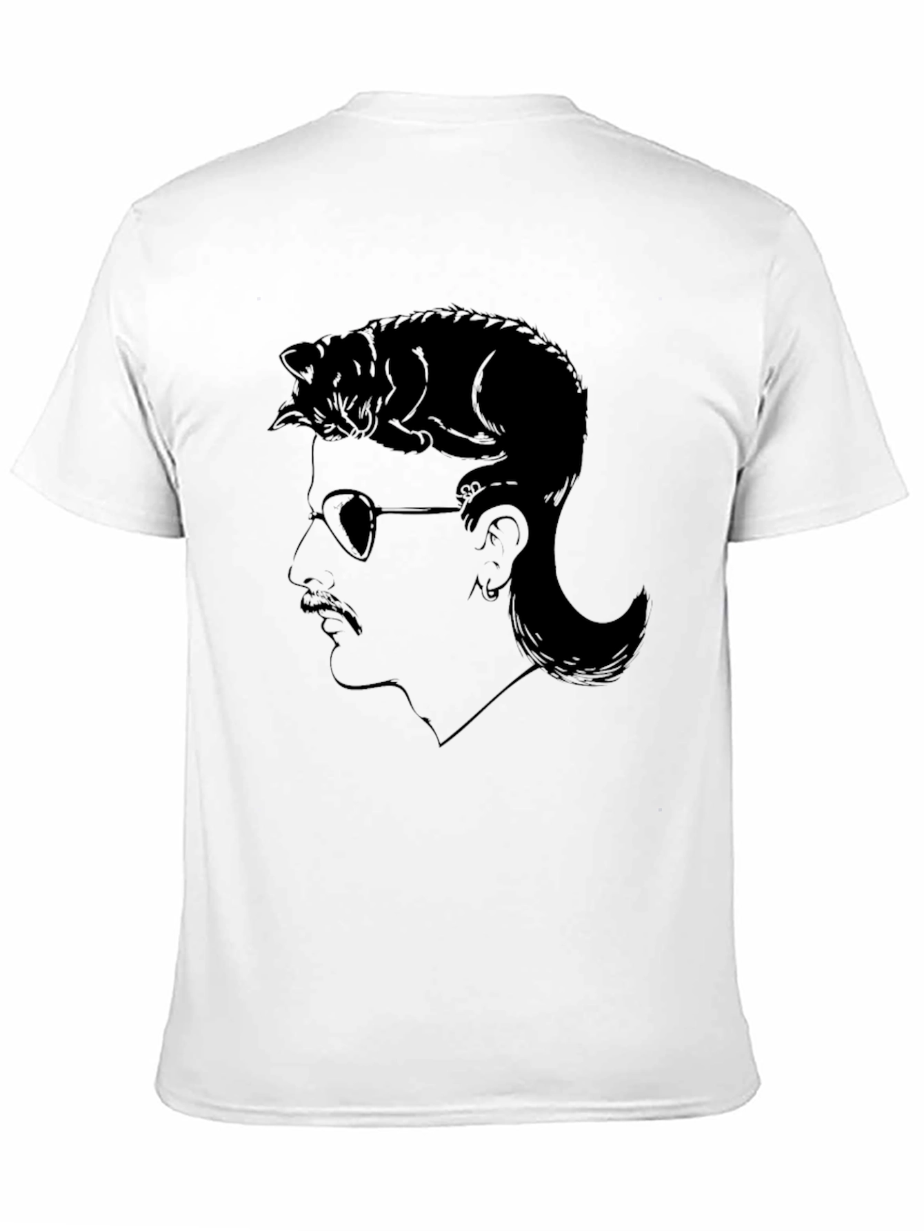 Black Cool Cat Mullet T-Shirt - Unique Graphic Tee view 11