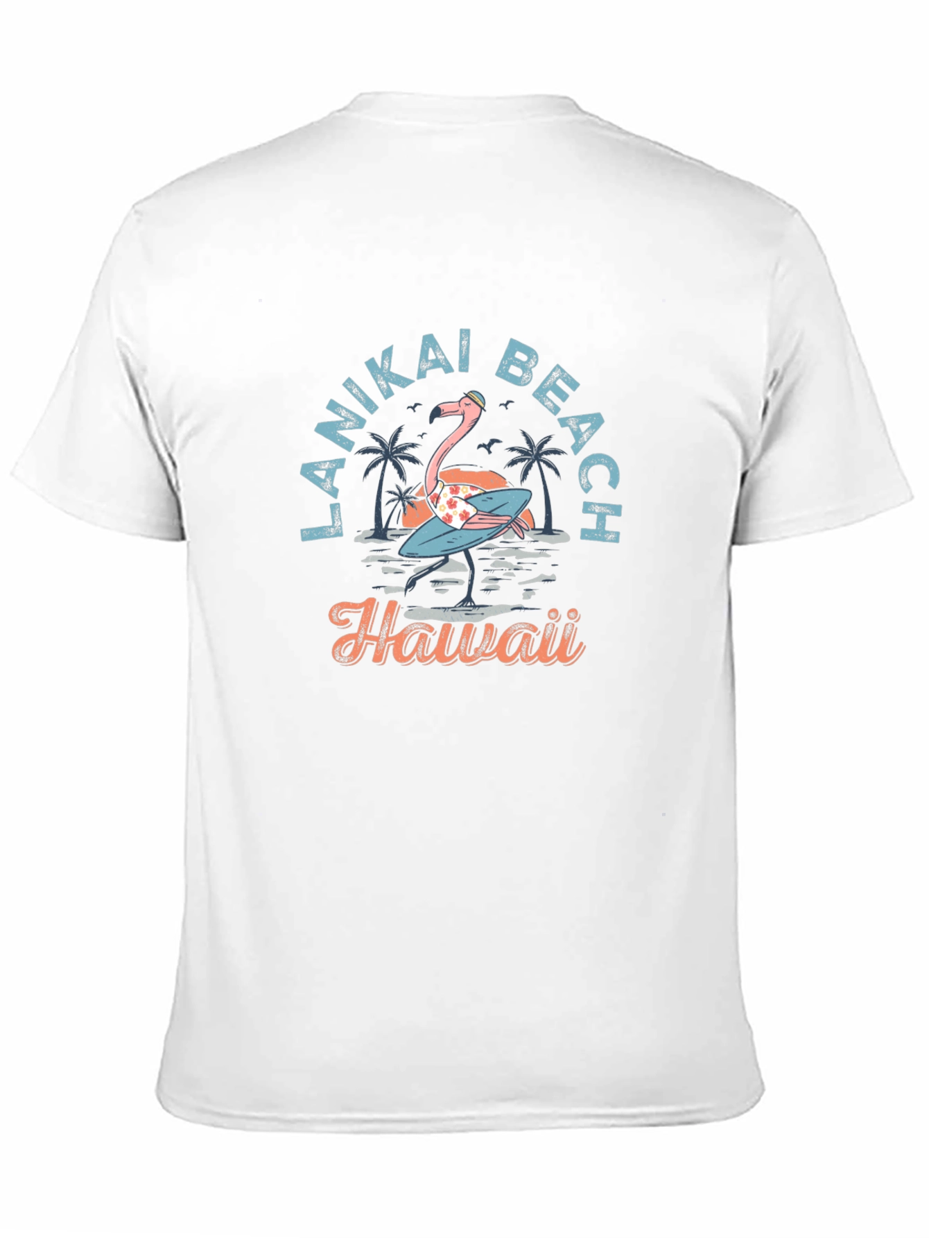 Black Lanikai Beach Hawaii Flamingo T-Shirt view 11