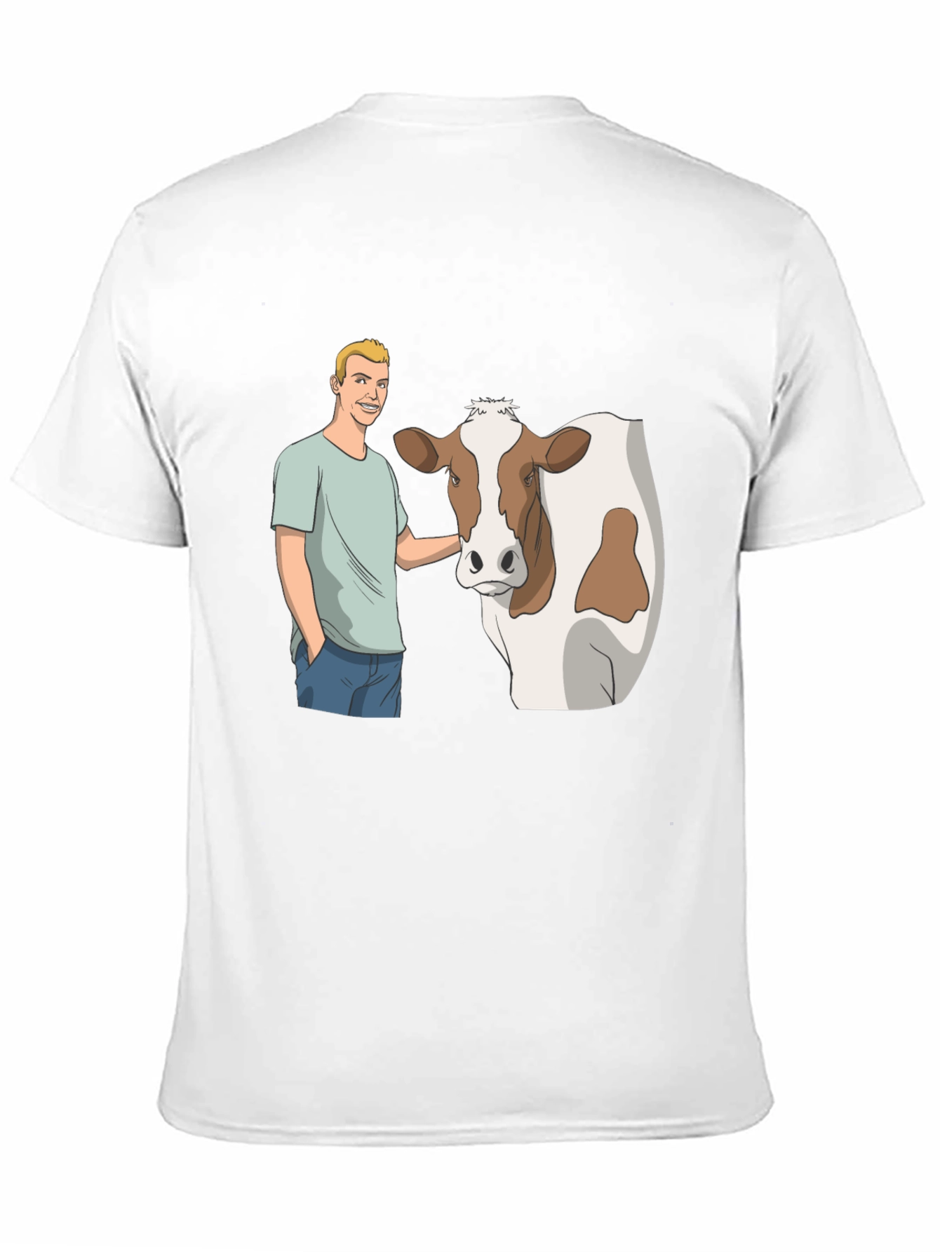 Black Cartoon Man & Cow Black T-Shirt view 11