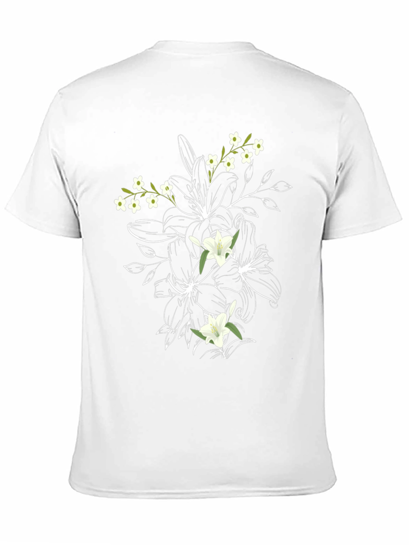 Black Floral Print T-Shirt: Black Cotton Tee with Lily Design view 11