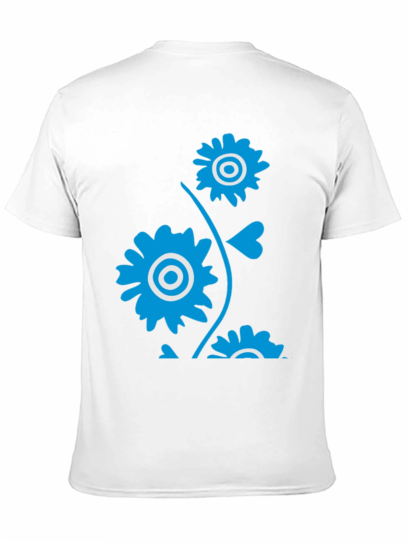 Black Men's Black T-Shirt with Blue Floral Design view 11