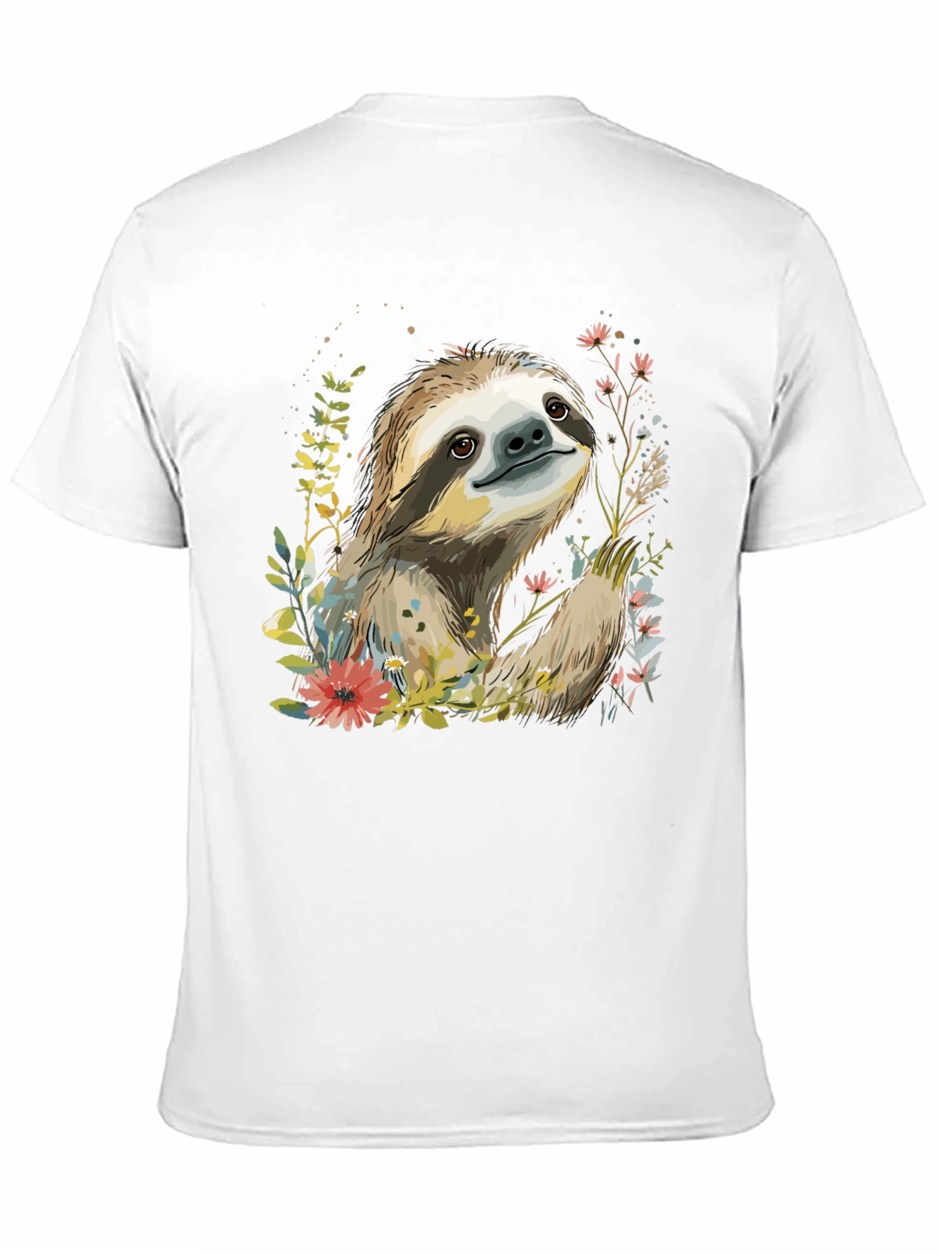 Black Sloth & Floral Print Black T-Shirt view 11