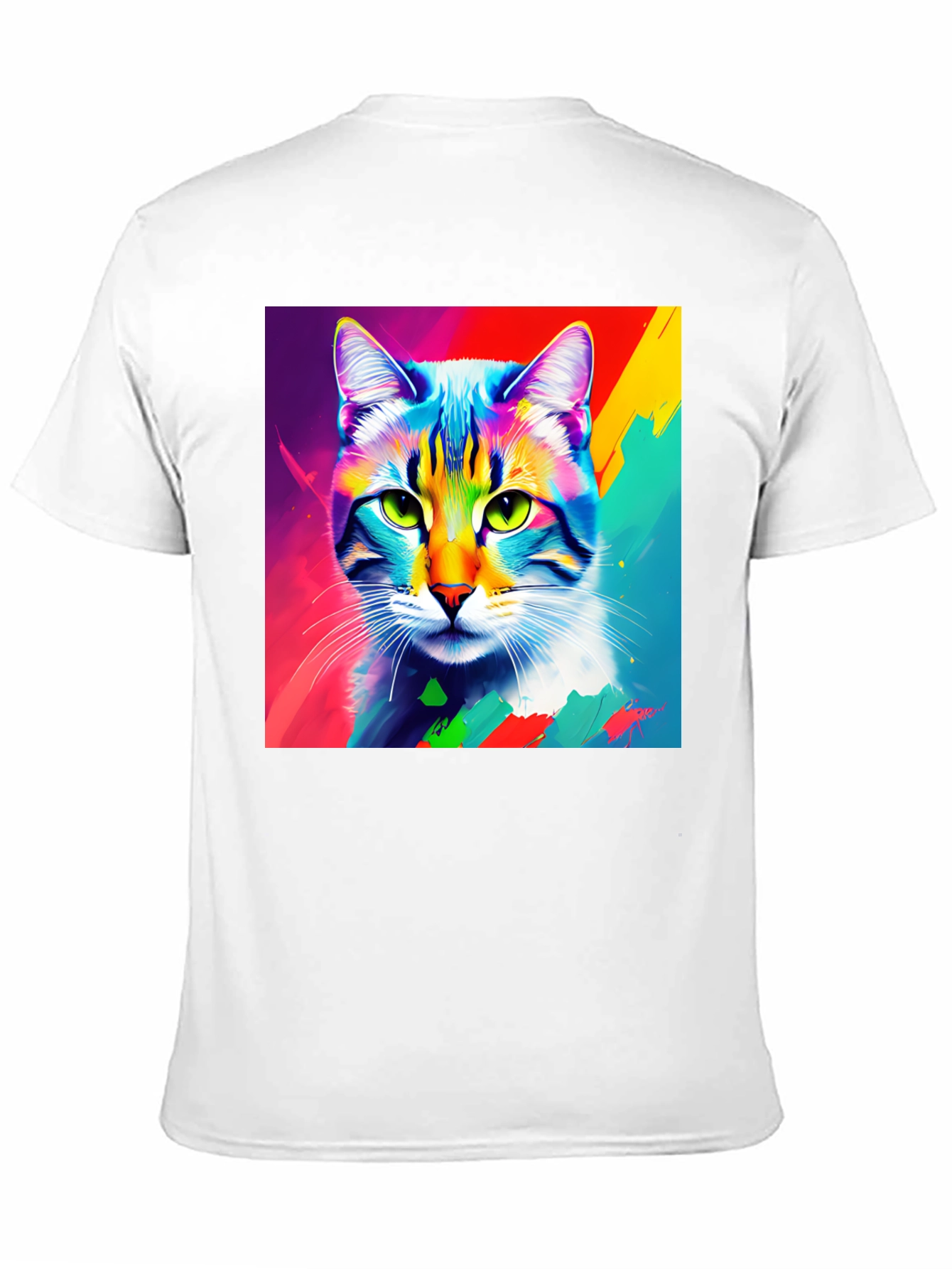 Black Vibrant Cat Portrait Graphic Tee - Stylish Crew Neck T-Shirt view 11