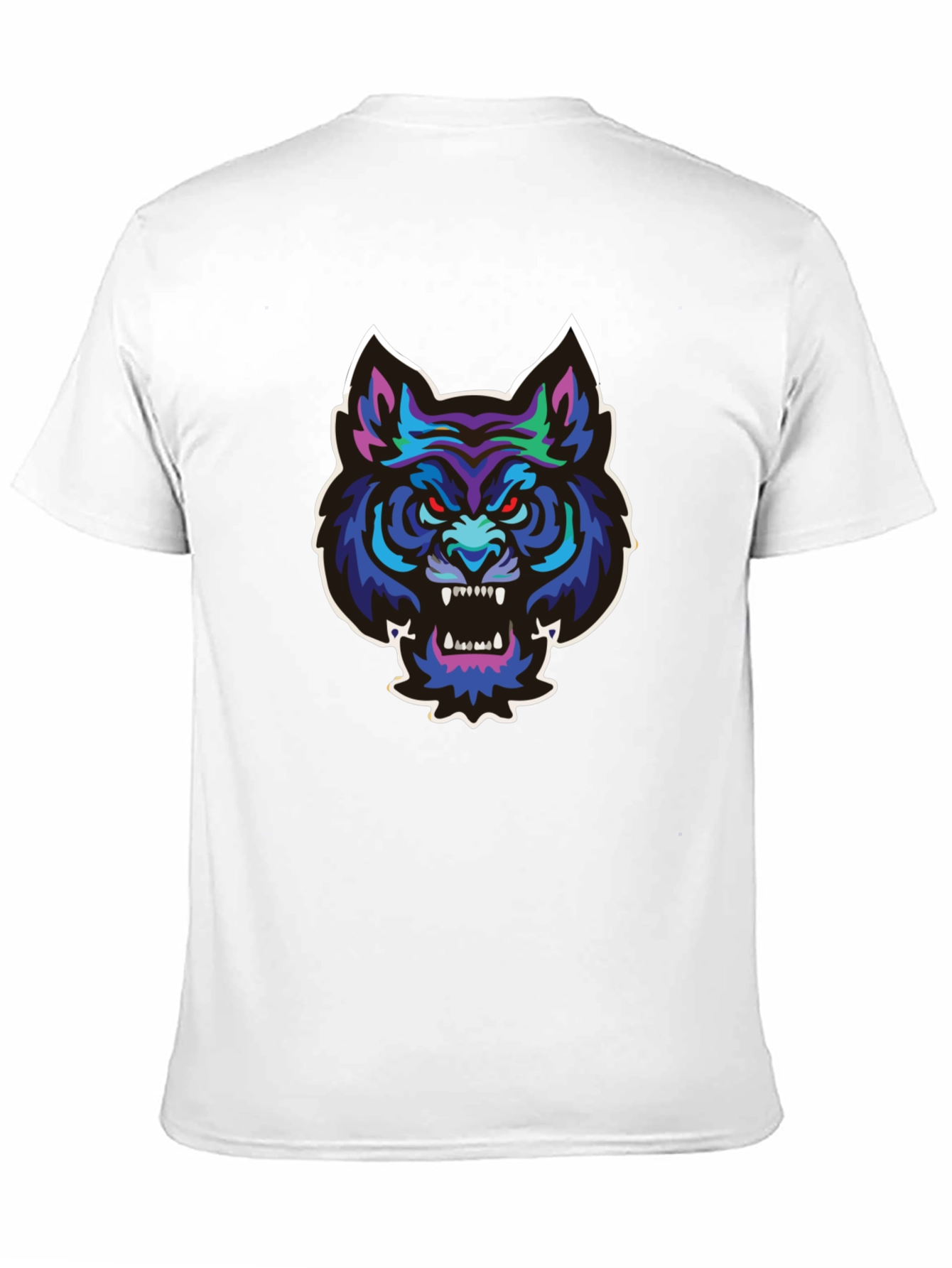 Black Men's Black T-Shirt with Wolf Graphic view 11