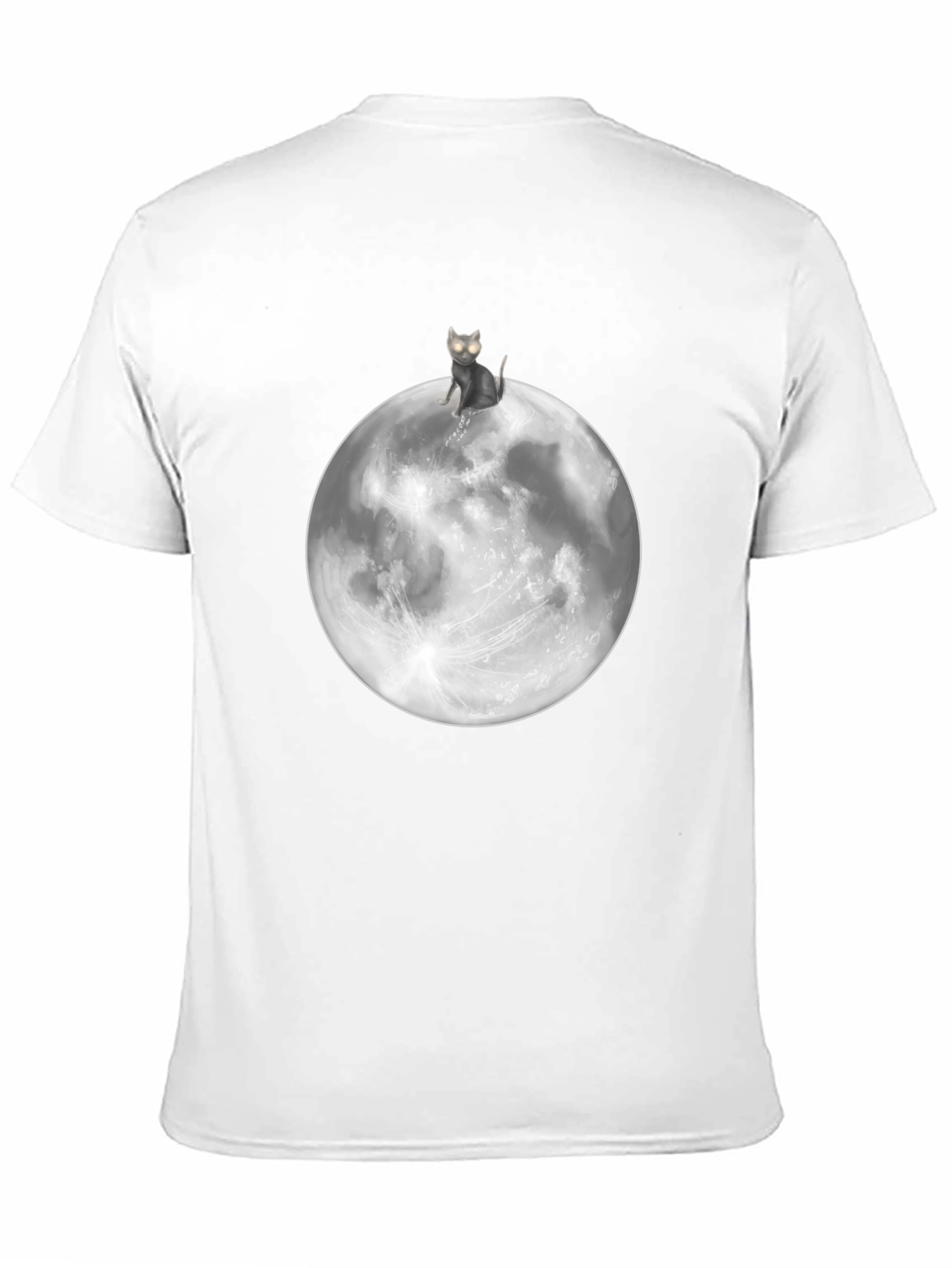 Black Cat On Moon Graphic T-Shirt - Black Cotton Tee view 11